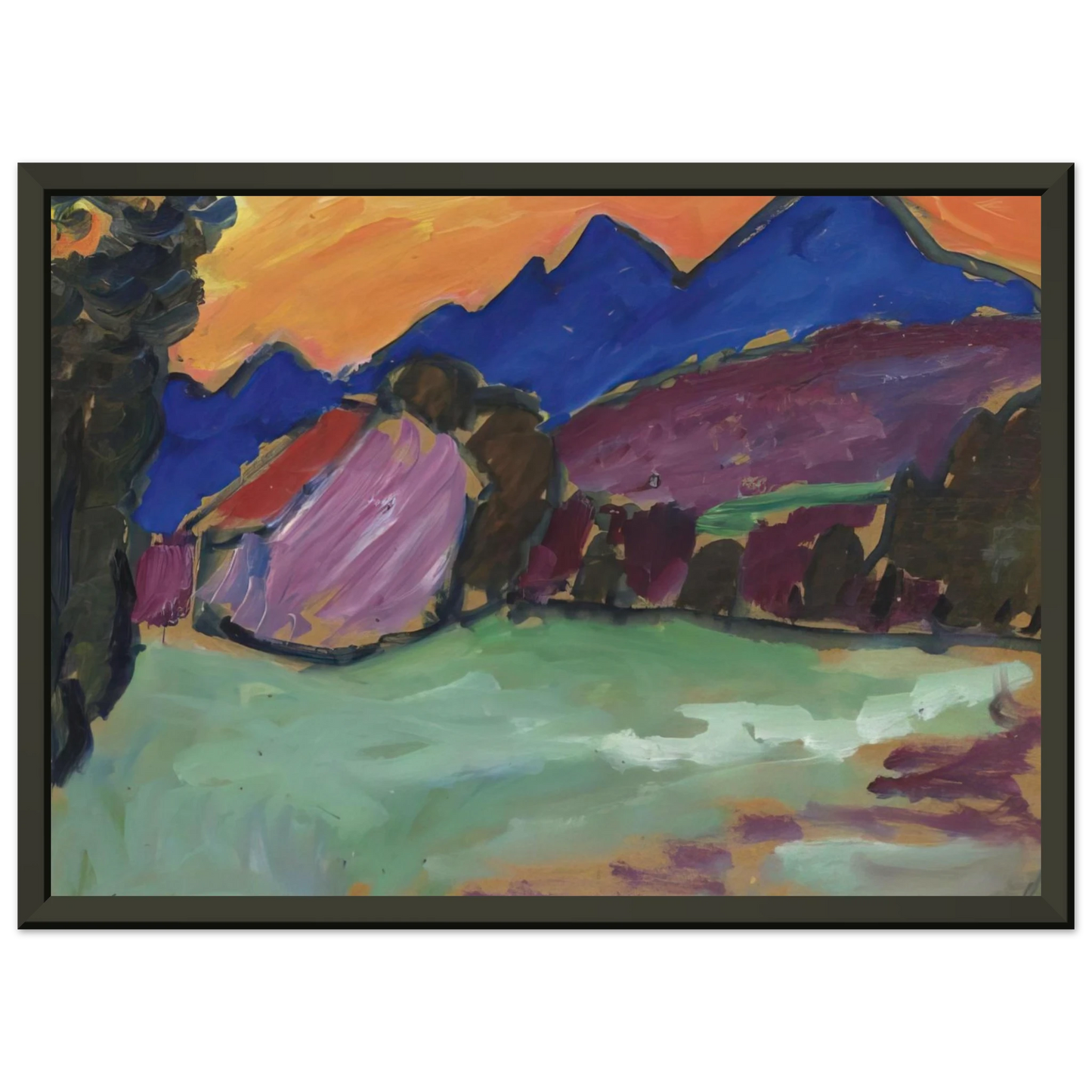 Alexej von Jawlensky ROTER ABEND BLAUE BERGE 1910 Framed Art Print - Aluminum Frame - 40x50 cm / 16x20 inches