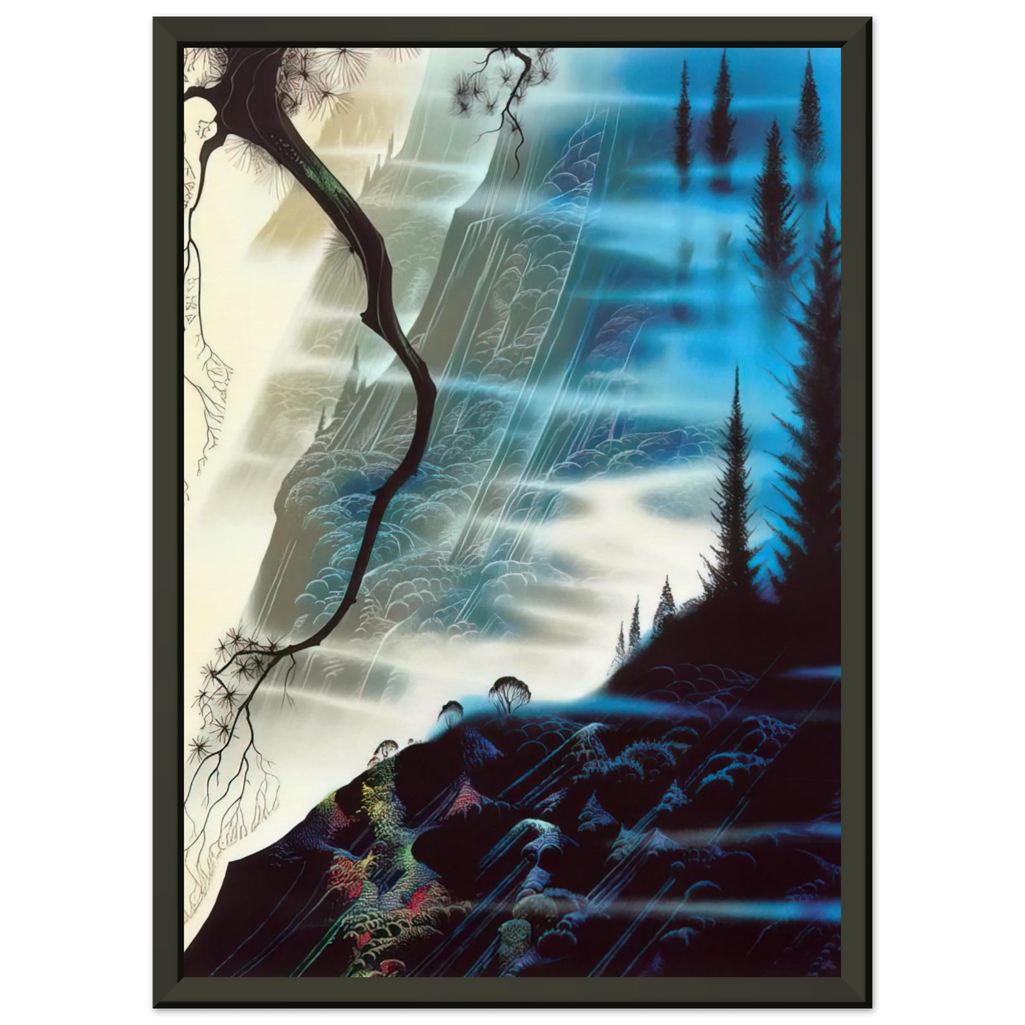 Eyvind Earle Sea Cliffs and Redwoods Framed Art Print - Aluminum Frame - 60x80 cm / 24x32 inches