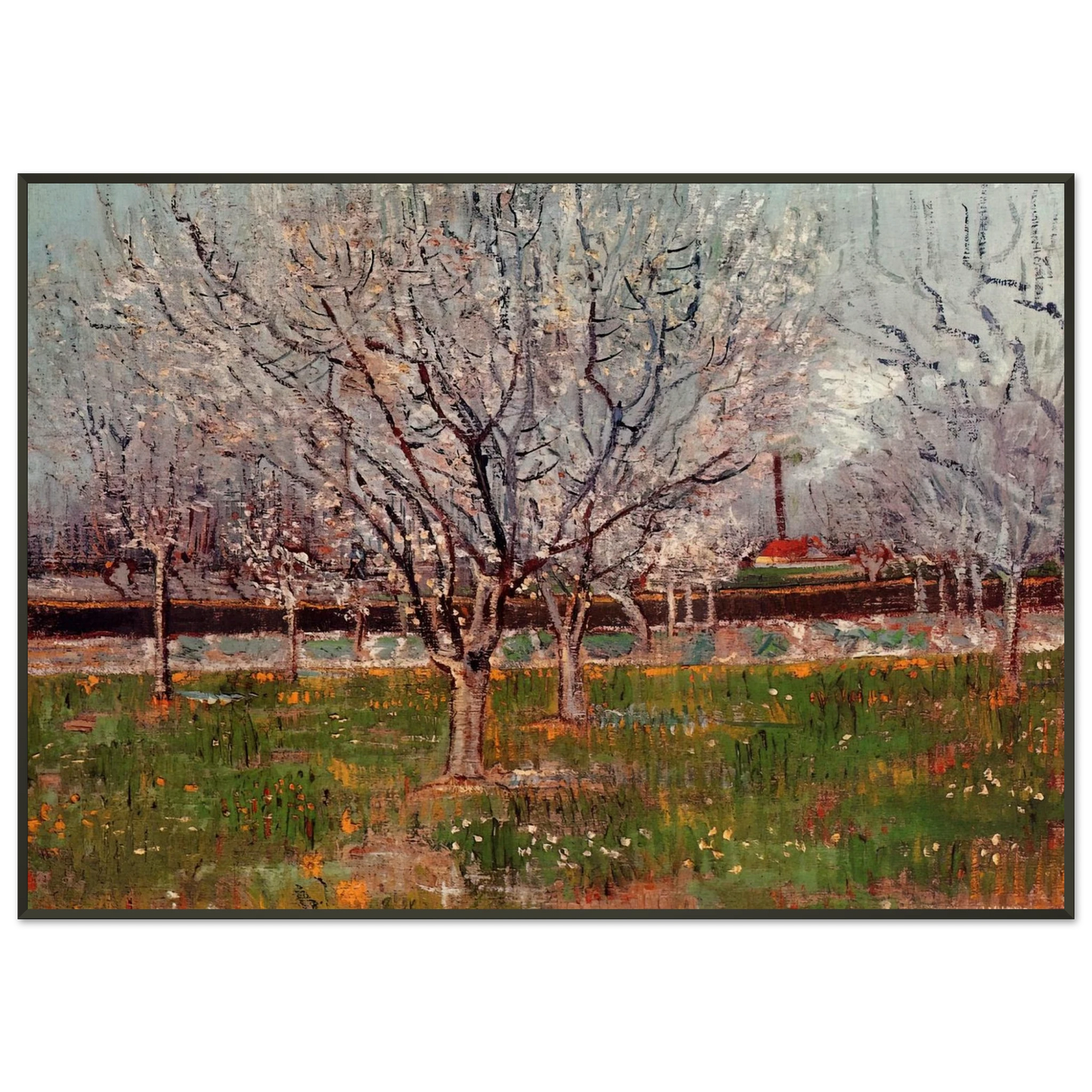 Vincent van Gogh  Orchard in Blossom Plum Trees Framed Art Print  - Aluminum Frame - 21x29.7 cm / 8x12"