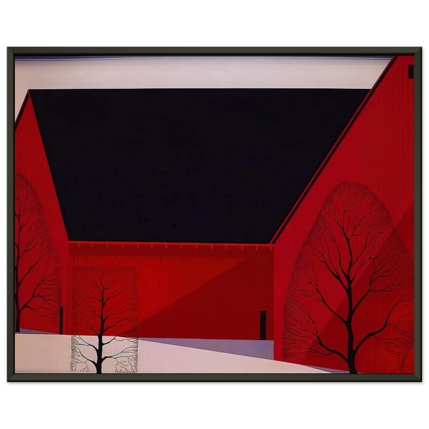 Eyvind Earle Western Barns Framed Art Print - Aluminum Frame - 70x100 cm / 28x40 inches