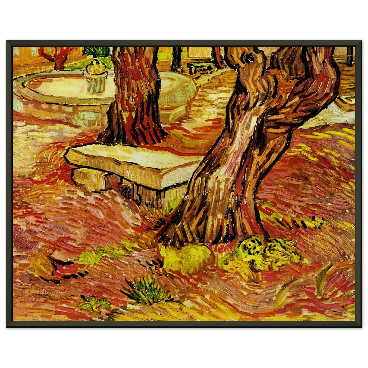 Vincent van Gogh The Stone Bench in the Garden at SaintPaul Hospital Framed Art Print - Aluminum Frame - 40x50 cm / 16x20 inches