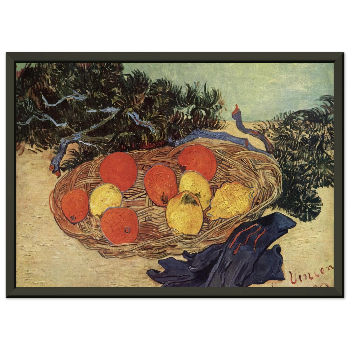 Vincent van Gogh  Still Life with Oranges and Lemons with Blue Gloves Framed Art Print  - Aluminum Frame - 40x50 cm / 16x20 inches