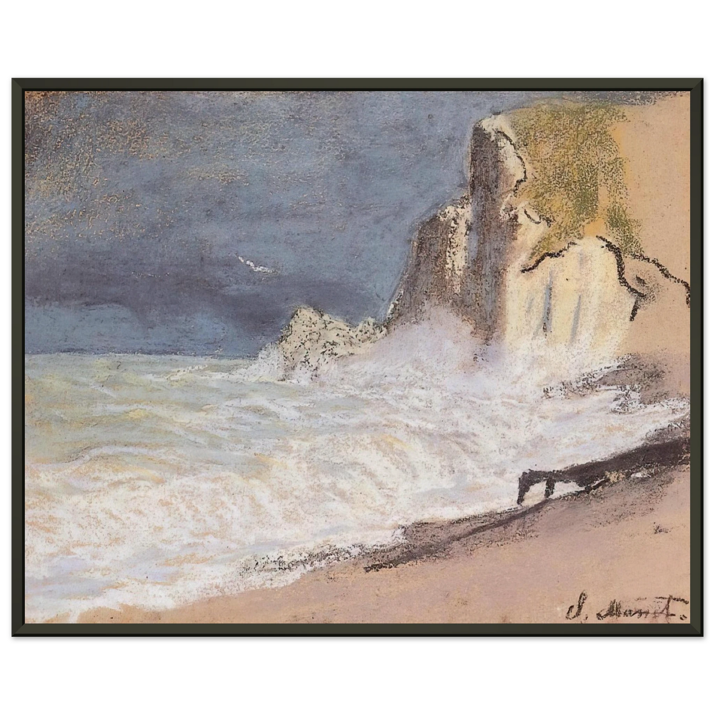 claude monet The Manneport Etretat Amont Cliff Rough Weather Framed Art Print - Aluminum Frame - 40x50 cm / 16x20 inches