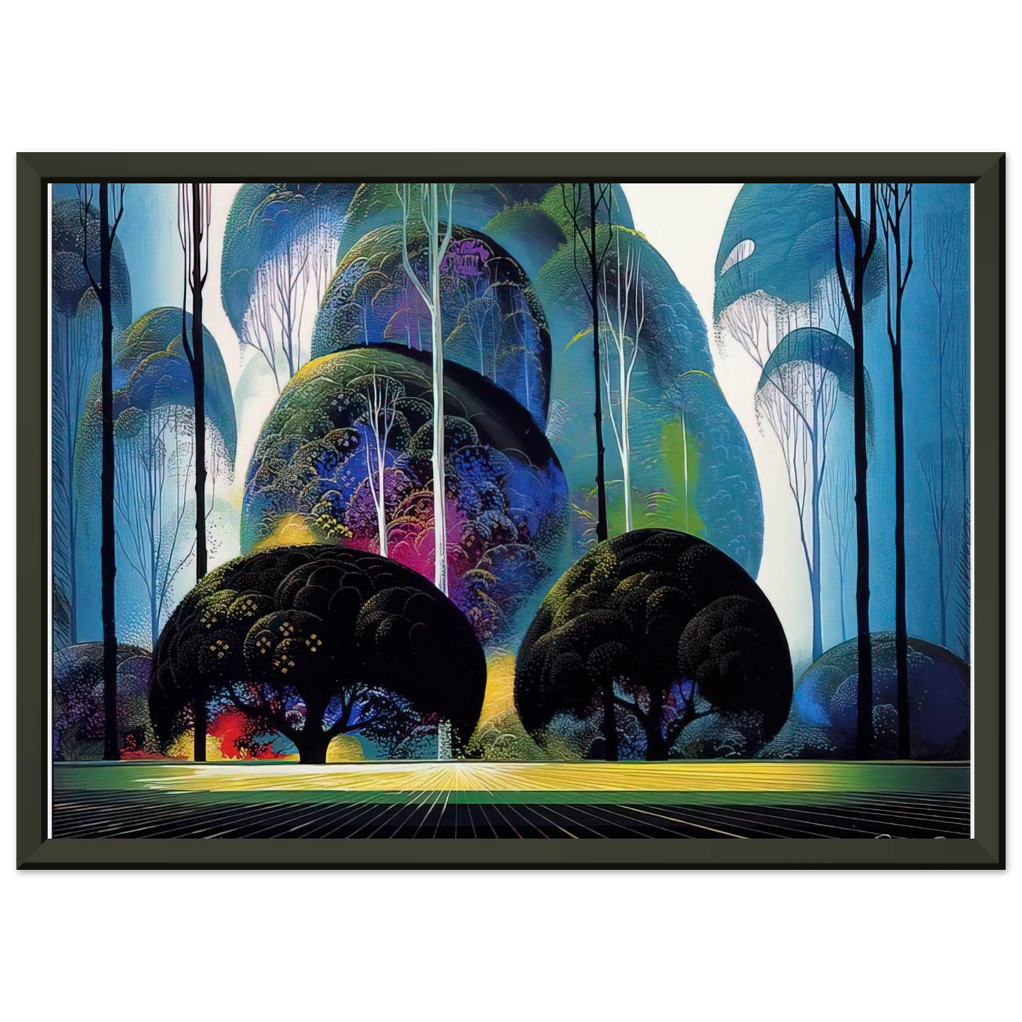 Eyvind Earle  Green Forest Framed Art Print  - Aluminum Frame - 40x50 cm / 16x20 inches