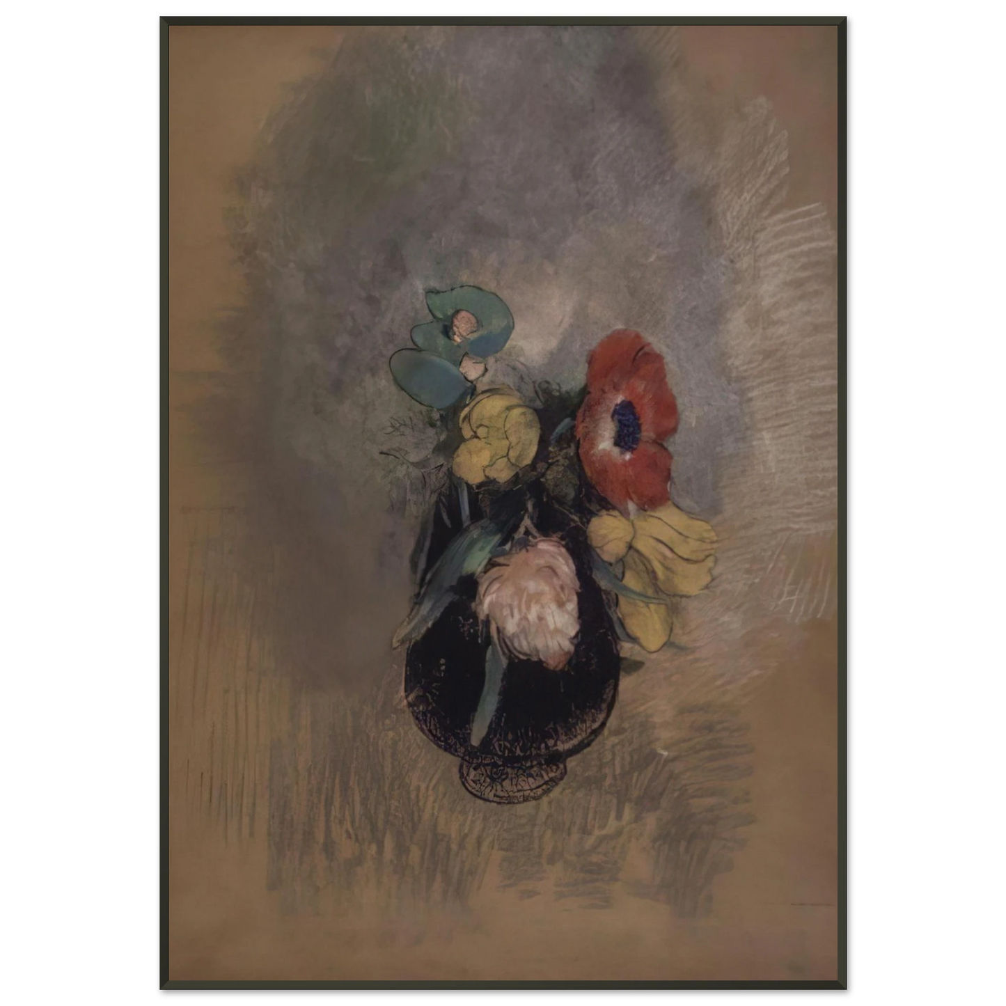 Odilon Redon  ANEMONES AND TULIPS Framed Art Print  - Aluminum Frame - 21x29.7 cm / 8x12"