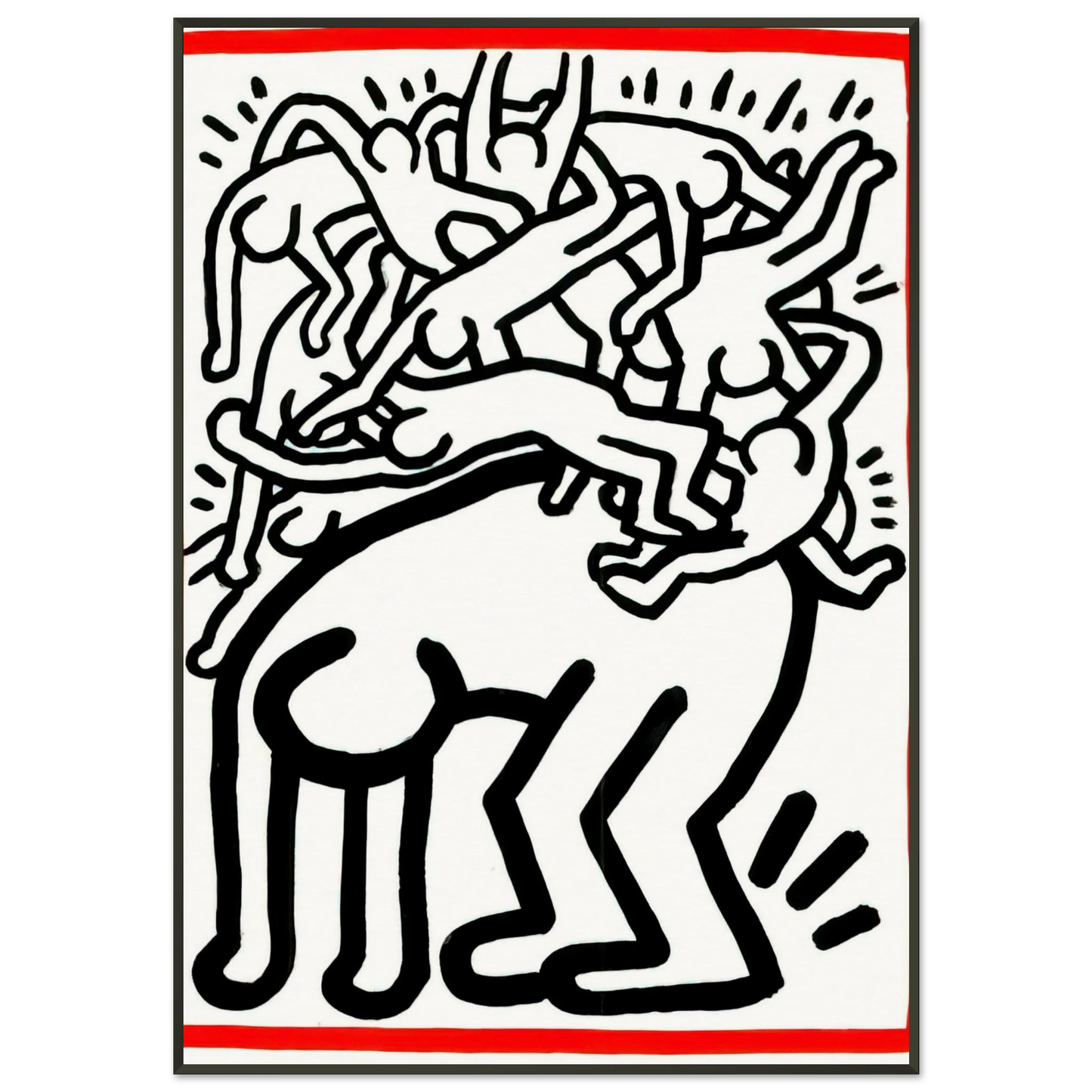 Keith Haring FIGHT AIDS WORLDWIDE 1990 Framed Art Print - Aluminum Frame - 21x29.7 cm / 8x12"