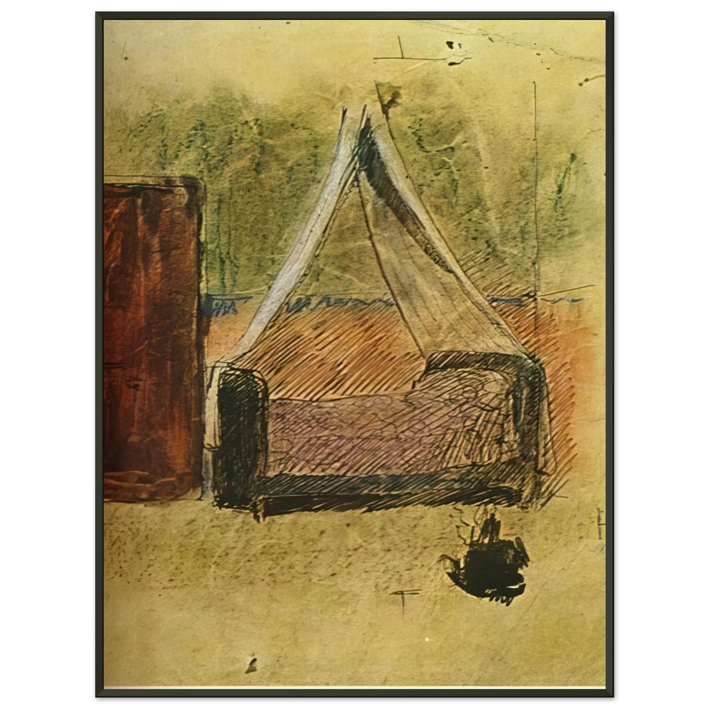 Pablo Picasso Bed with mosquito nets Framed Art Print - Aluminum Frame - 40x50 cm / 16x20 inches