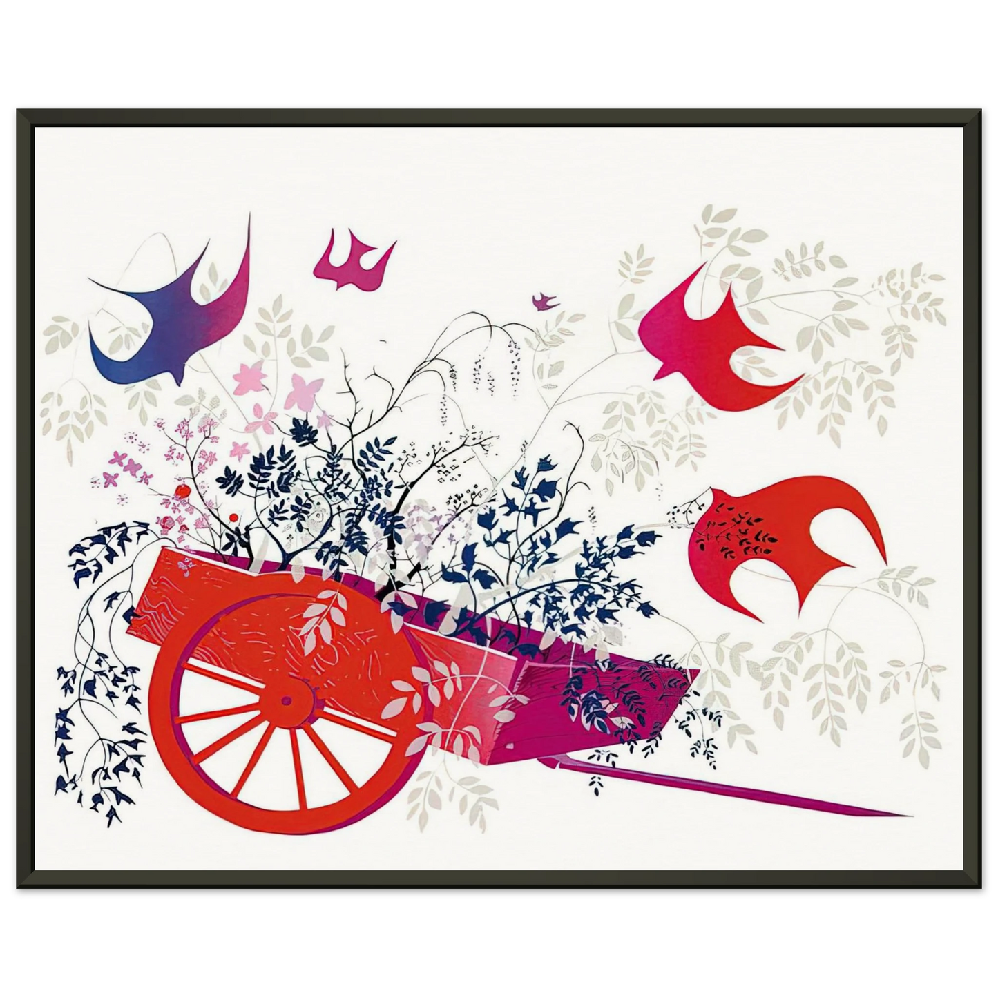Eyvind Earle  Red Wagon  Foliage Framed Art Print  - Aluminum Frame - 60x80 cm / 24x32 inches