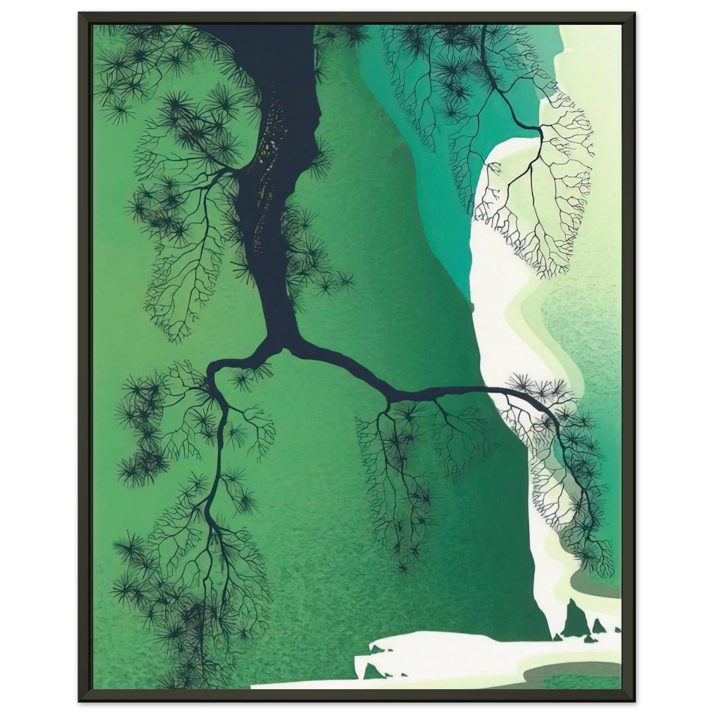 Eyvind Earle  Sea Cliffs and Pine Branch Framed Art Print  - Aluminum Frame - 60x80 cm / 24x32 inches