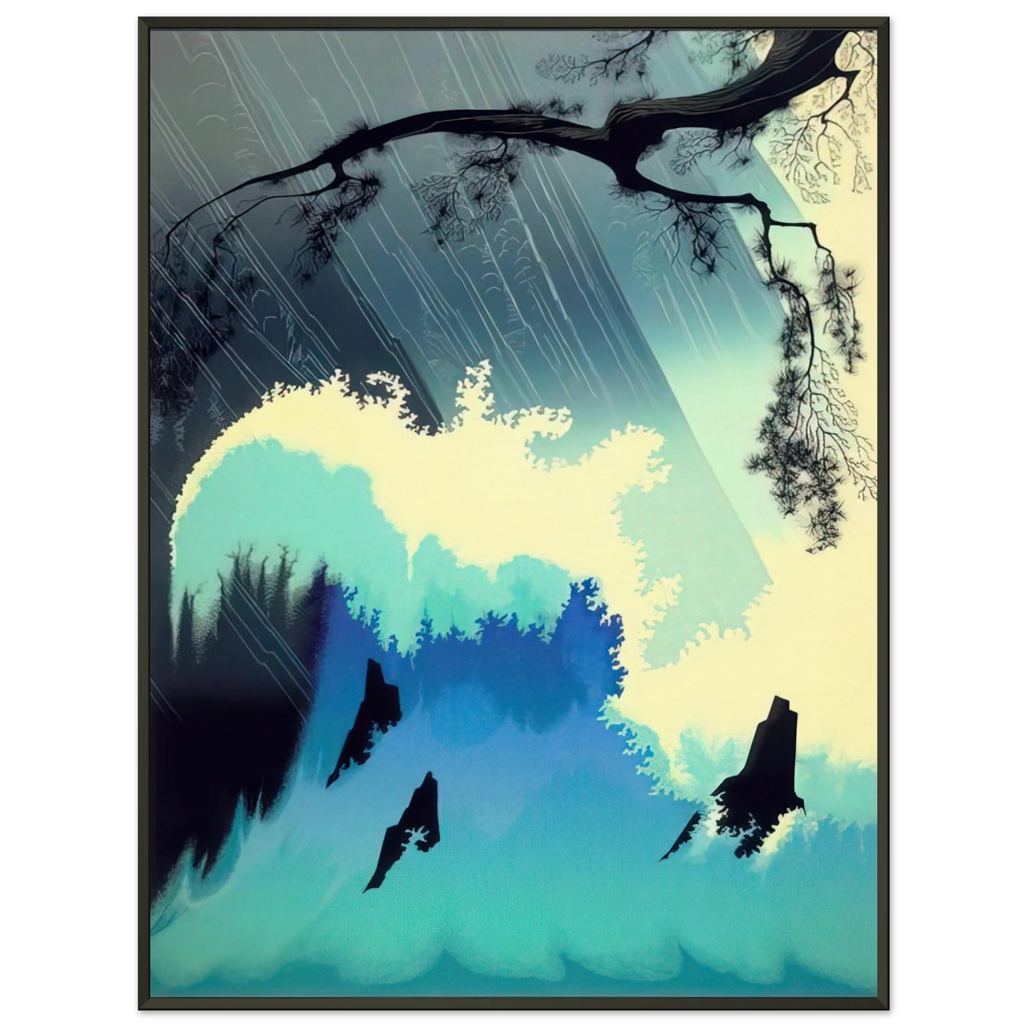 Eyvind Earle Ocean Splash Framed Art Print - Aluminum Frame - 60x80 cm / 24x32 inches