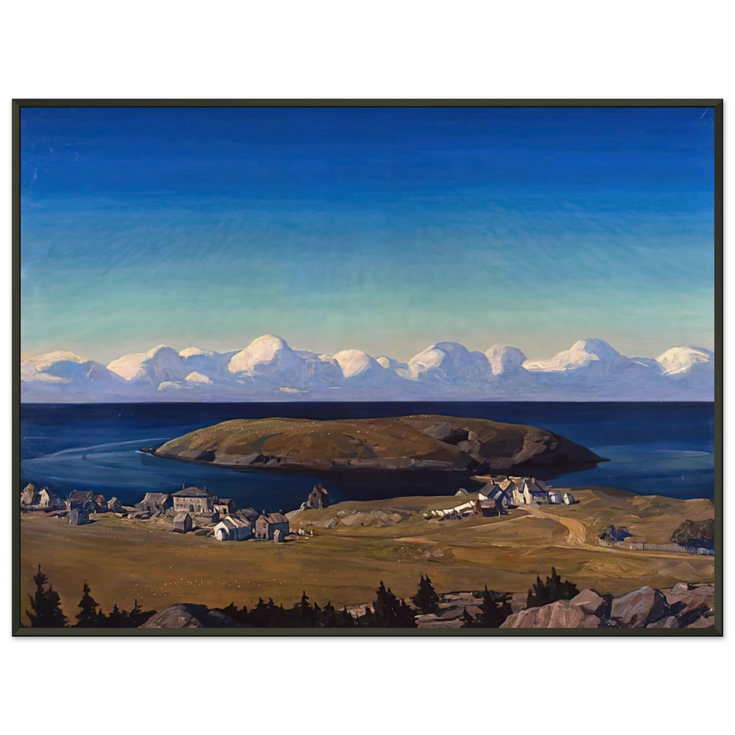 Rockwell Kent Island Village Coast of Maine Framed Art Print - Aluminum Frame - 70x100 cm / 28x40 inches