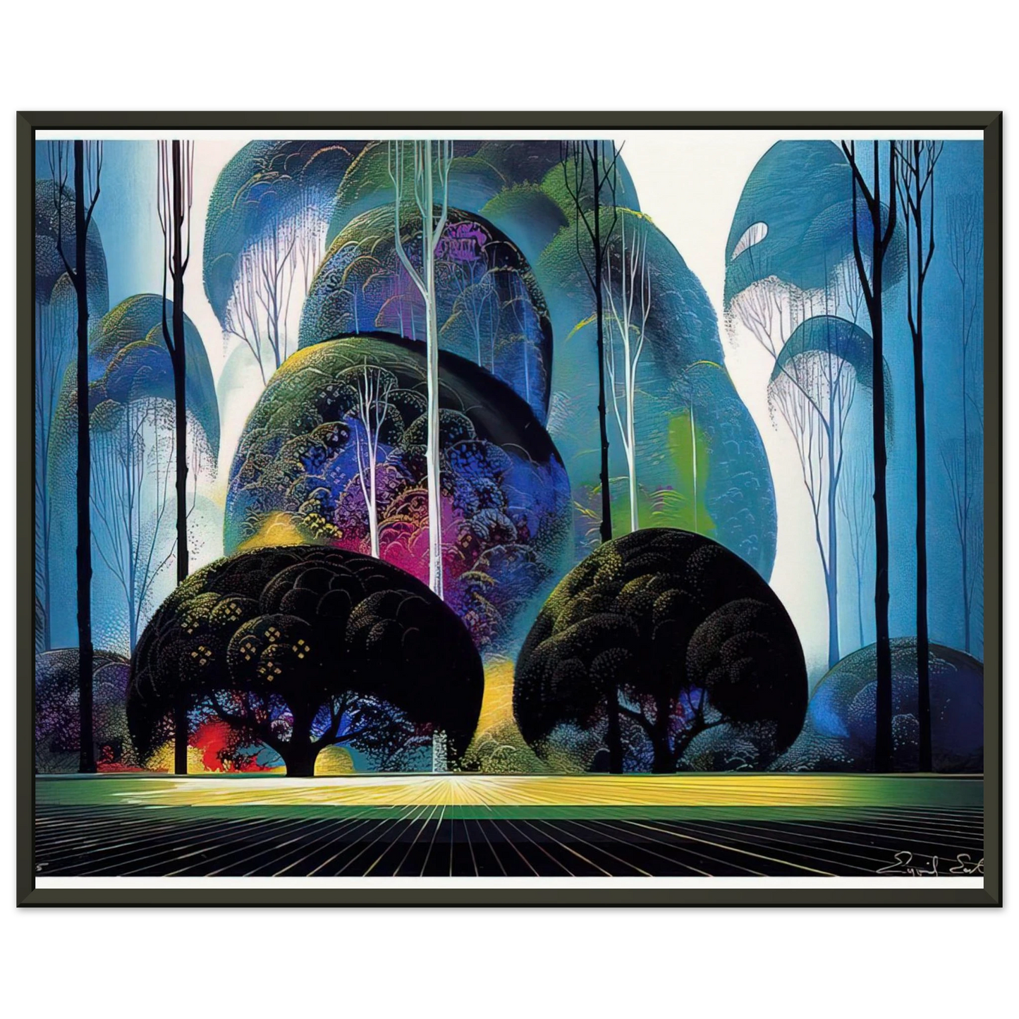 Eyvind Earle  Green Forest Framed Art Print  - Aluminum Frame - 60x80 cm / 24x32 inches