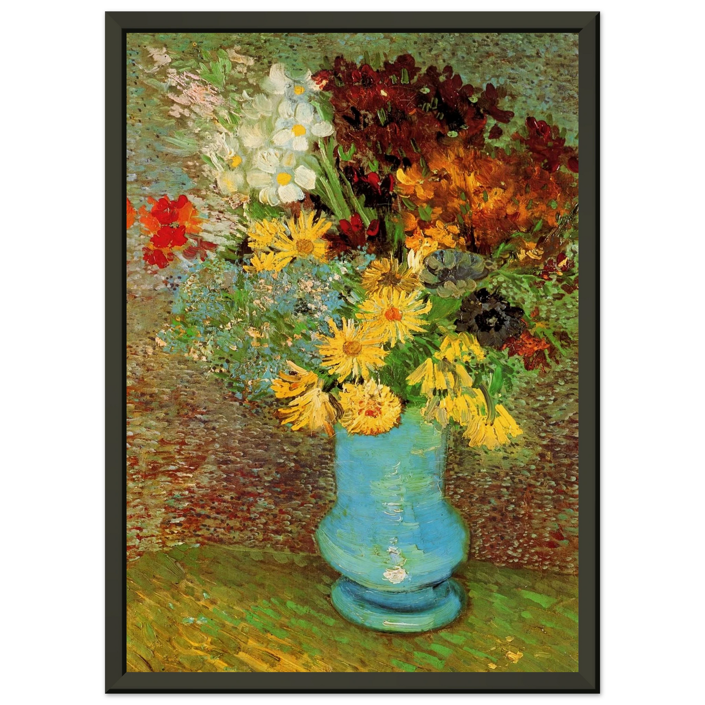 Vincent van Gogh Vase with Daisies and Anemones Framed Art Print - Aluminum Frame - 40x50 cm / 16x20 inches