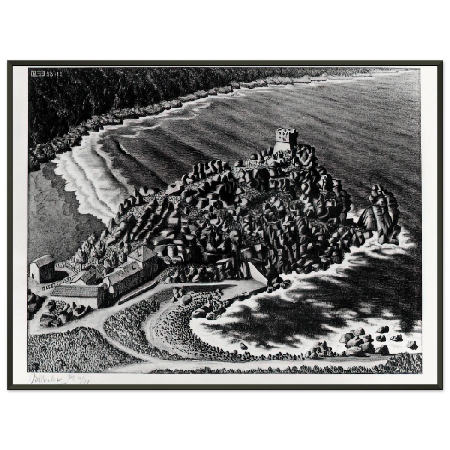 MC Escher  GULF OF PORTO CORSICA DECEMBER 1933 1933 Framed Art Print  - Aluminum Frame - 60x80 cm / 24x32 inches