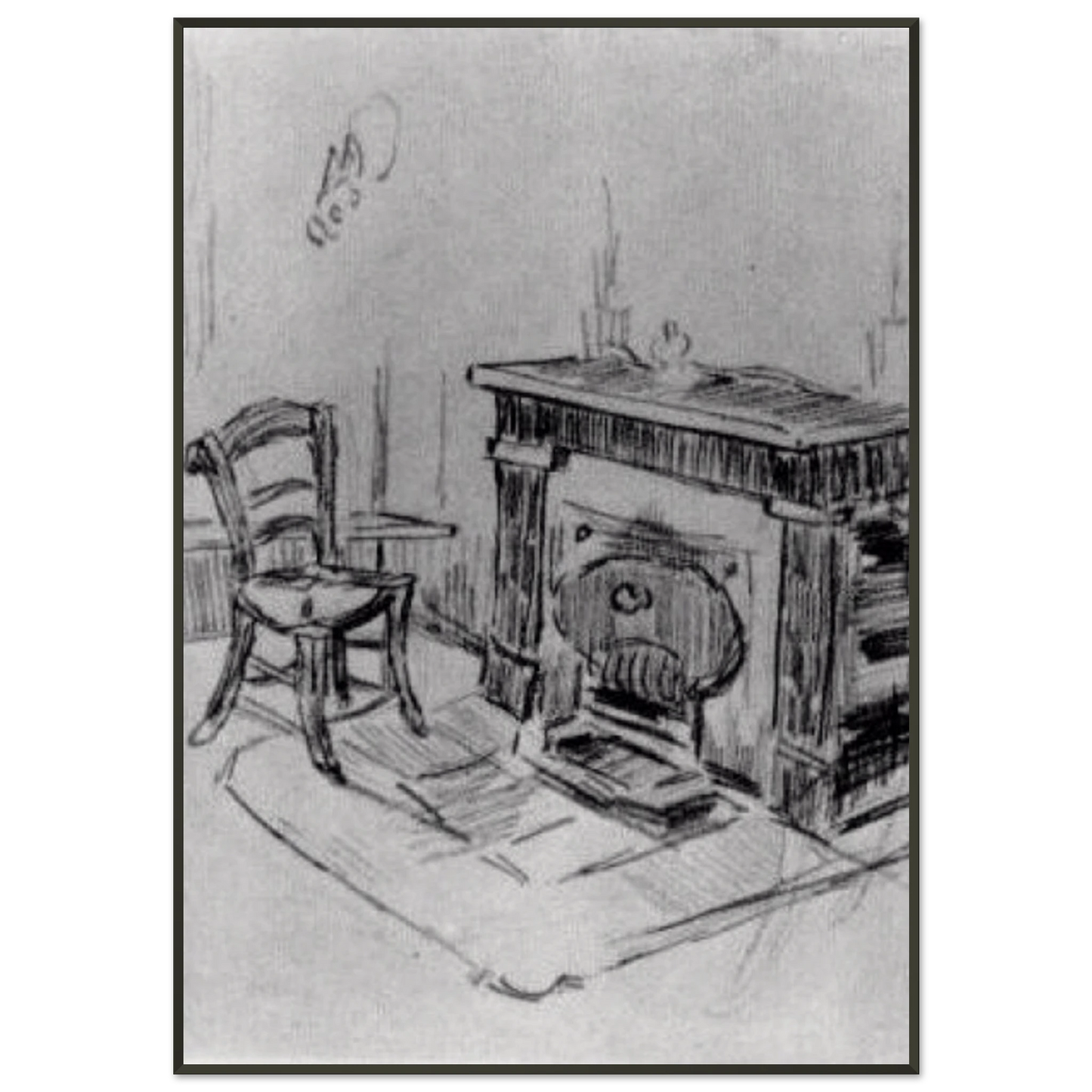 Vincent van Gogh  Mantelpiece with Chair Framed Art Print  - Aluminum Frame - 21x29.7 cm / 8x12"