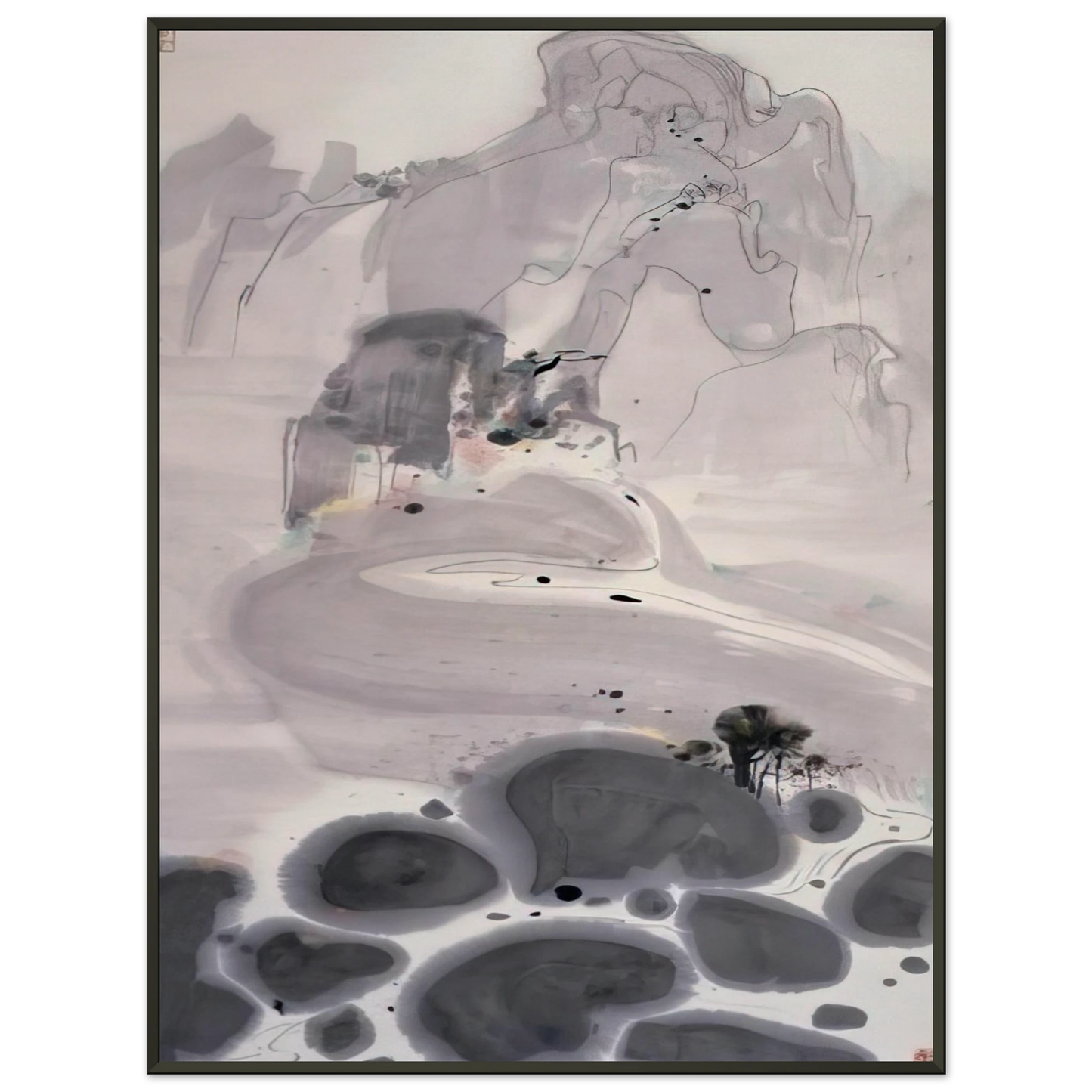 Wu Guanzhong Mountains High and Streams Eternal 1986 Framed Art Print - Aluminum Frame - 60x80 cm / 24x32 inches