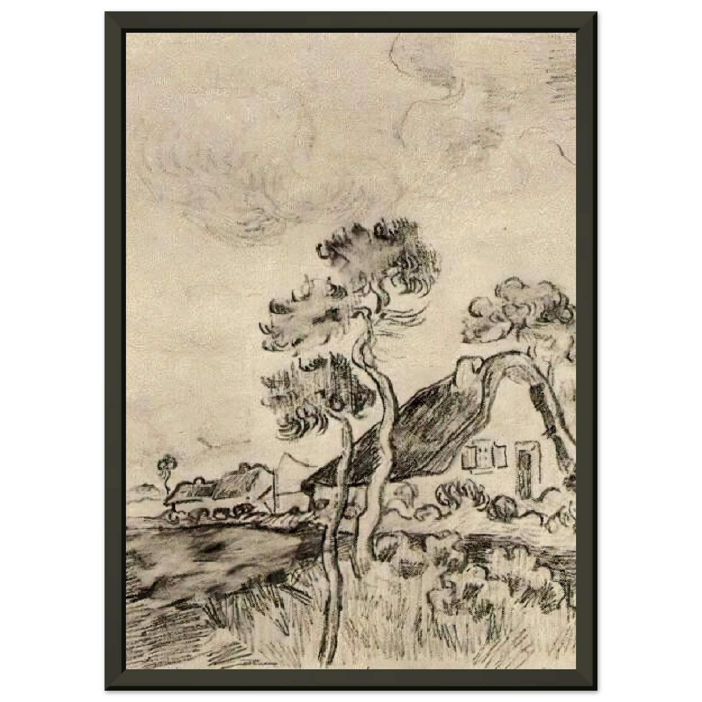 Vincent van Gogh  Cottages and Trees Framed Art Print  - Aluminum Frame - 40x50 cm / 16x20 inches