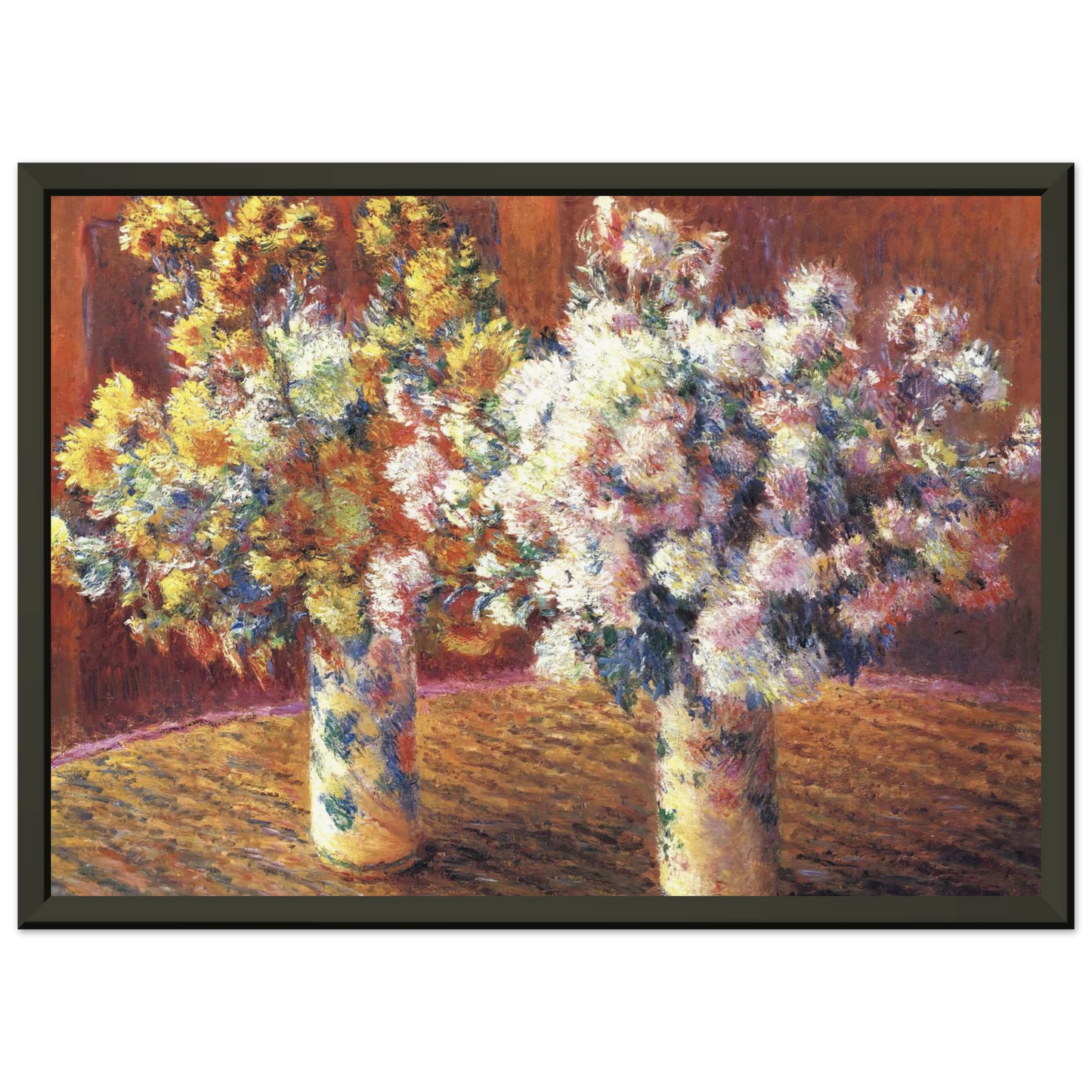 claude monet Two Vases with Chrysanthems Framed Art Print - Aluminum Frame - 70x100 cm / 28x40 inches