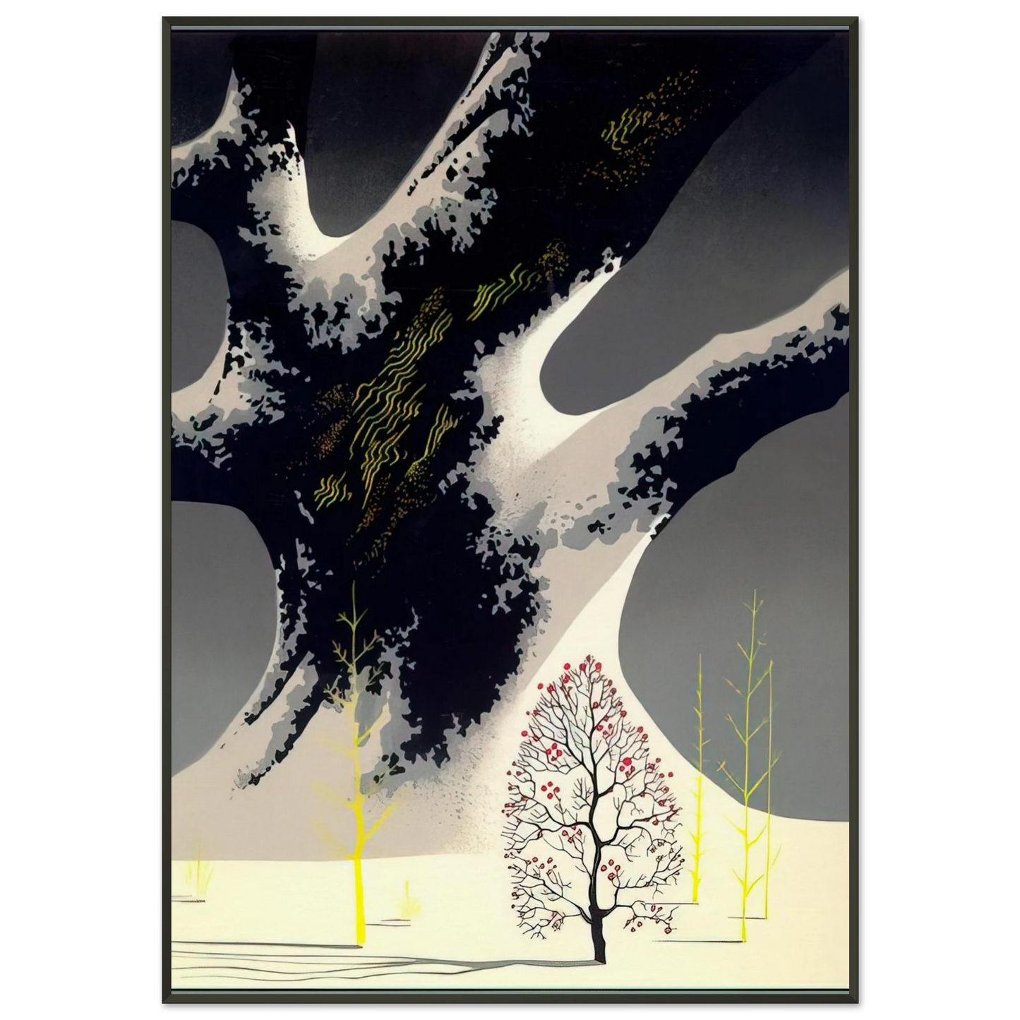 Eyvind Earle Winter Oak Framed Art Print - Aluminum Frame - 21x29.7 cm / 8x12"