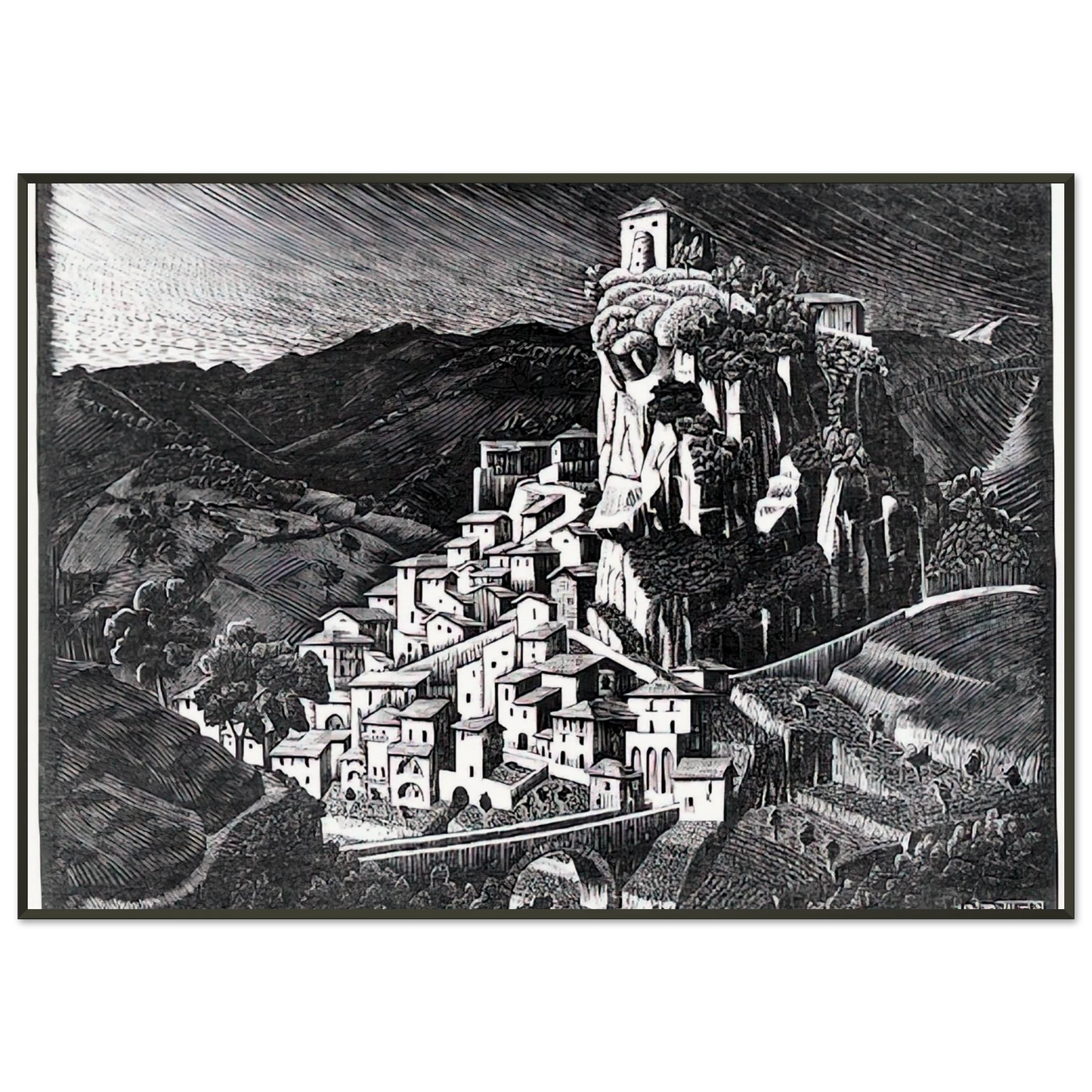 MC Escher  PALIZZI CALABRIA OCTOBER 1930 1930 Framed Art Print  - Aluminum Frame - 21x29.7 cm / 8x12"