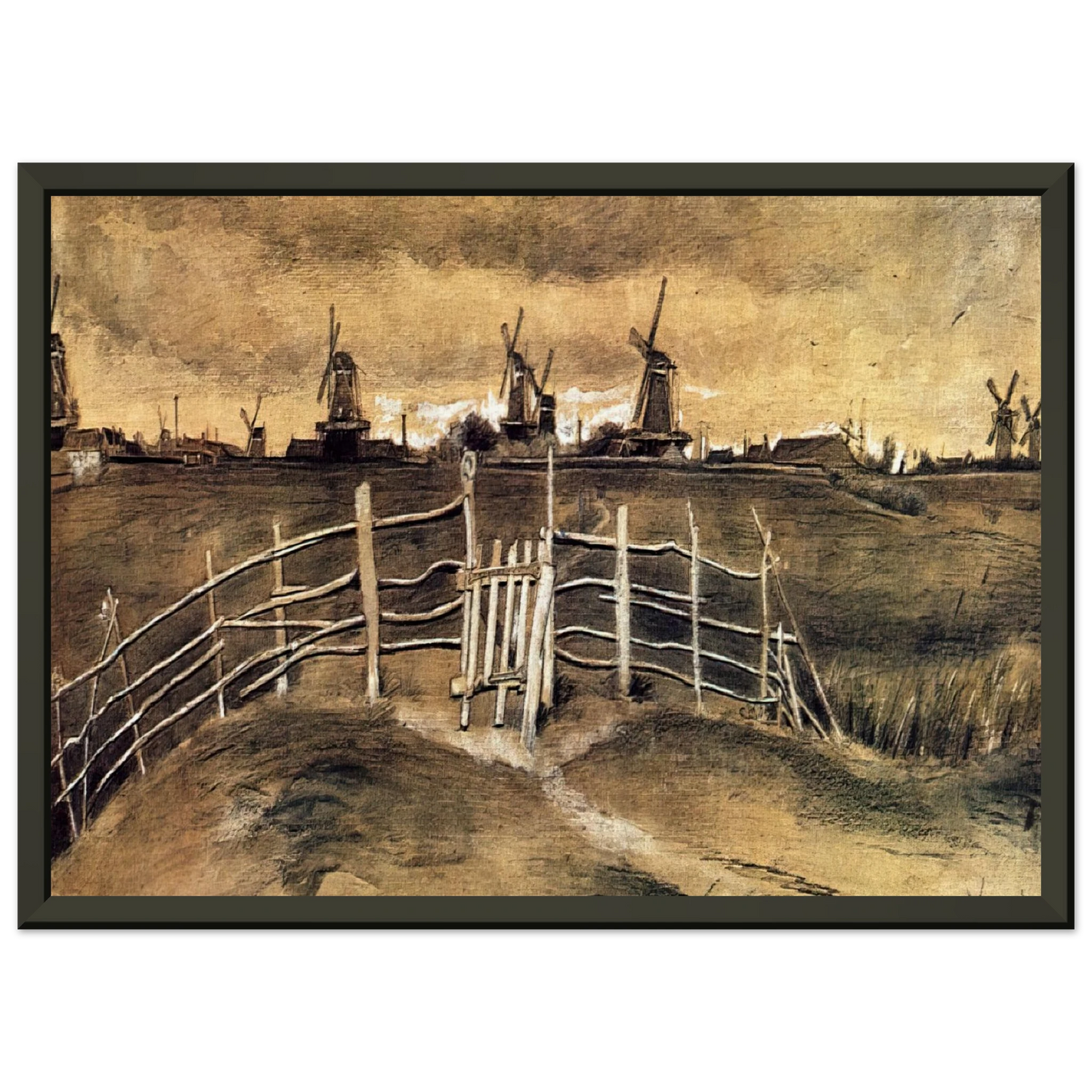 Vincent van Gogh Windmils at Dordrecht Framed Art Print - Aluminum Frame - 40x50 cm / 16x20 inches