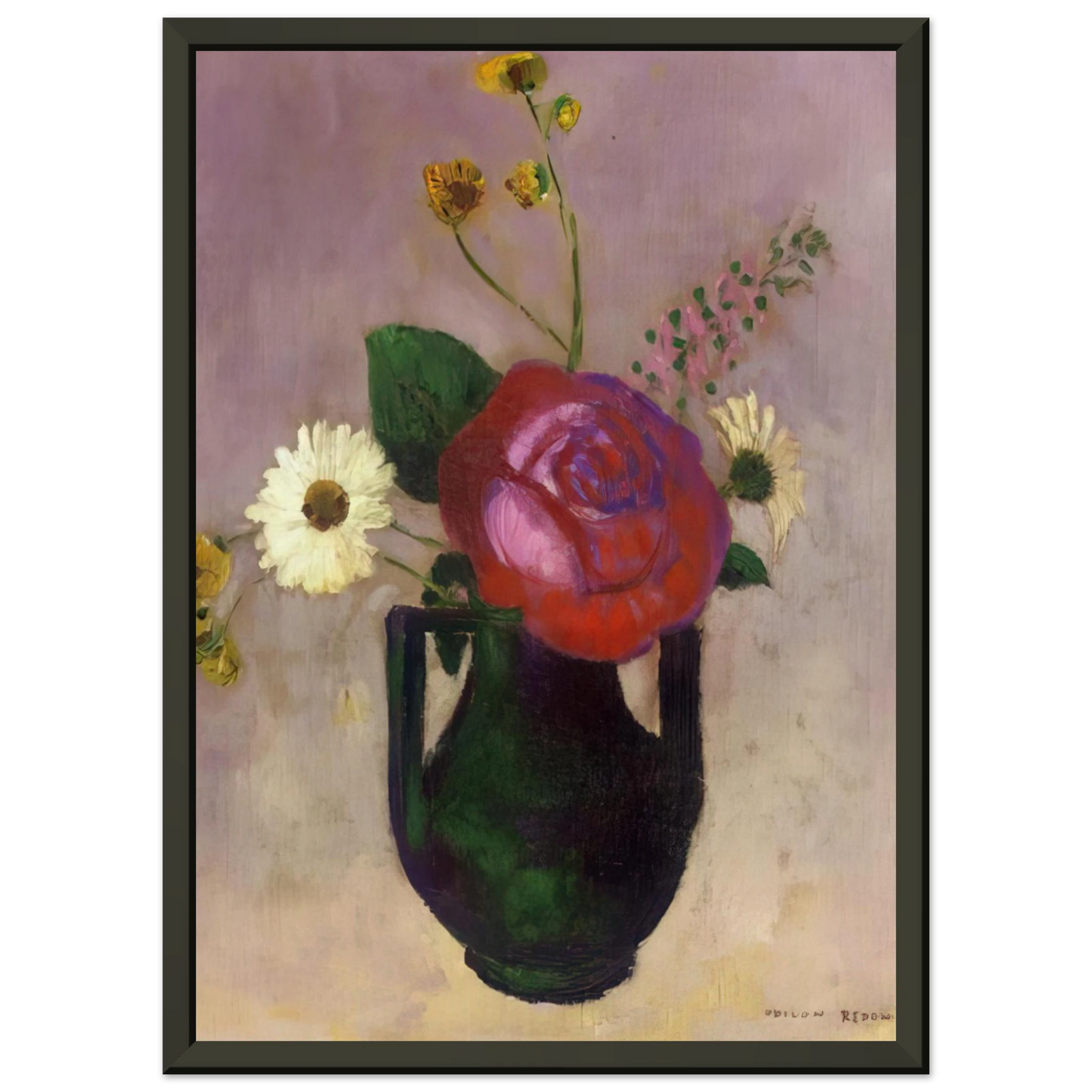 Odilon Redon ROSE AND DAISY Framed Art Print - Aluminum Frame - 60x80 cm / 24x32 inches