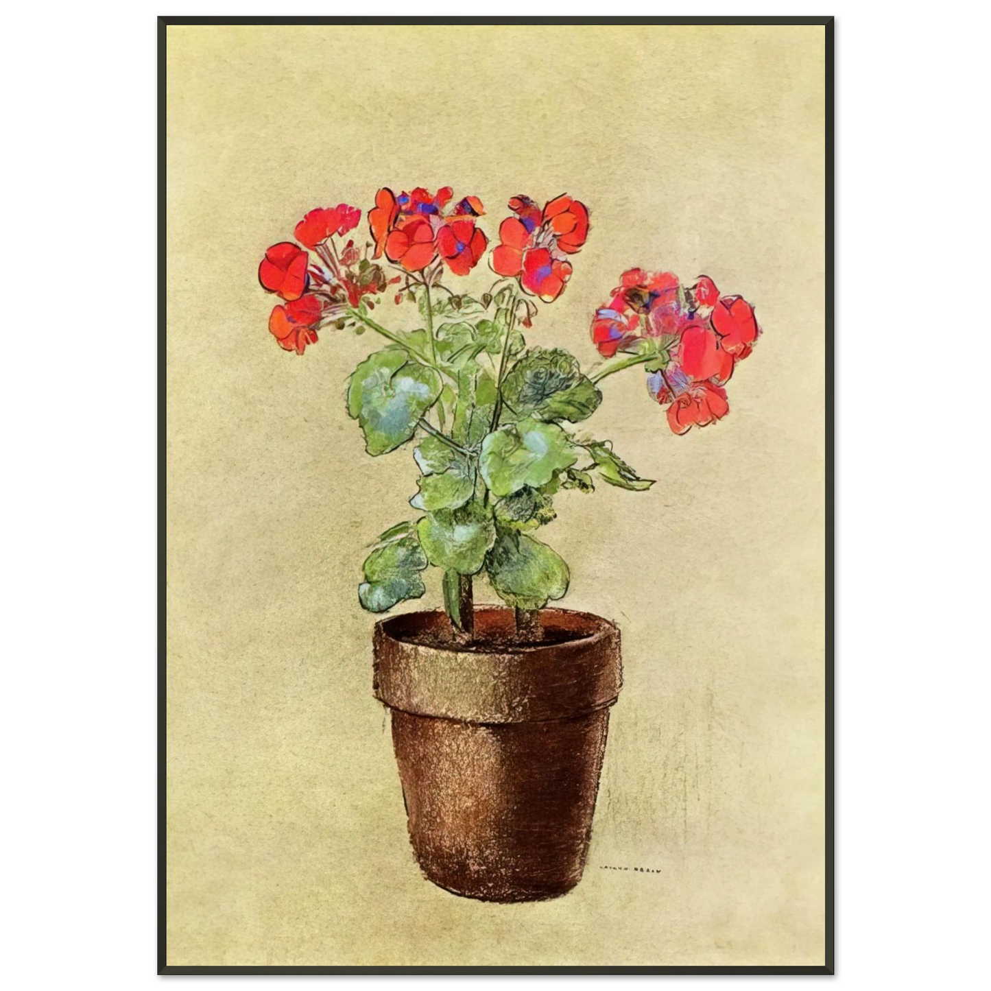 Odilon Redon  GERANIUMS 1902 Framed Art Print  - Aluminum Frame - 21x29.7 cm / 8x12"