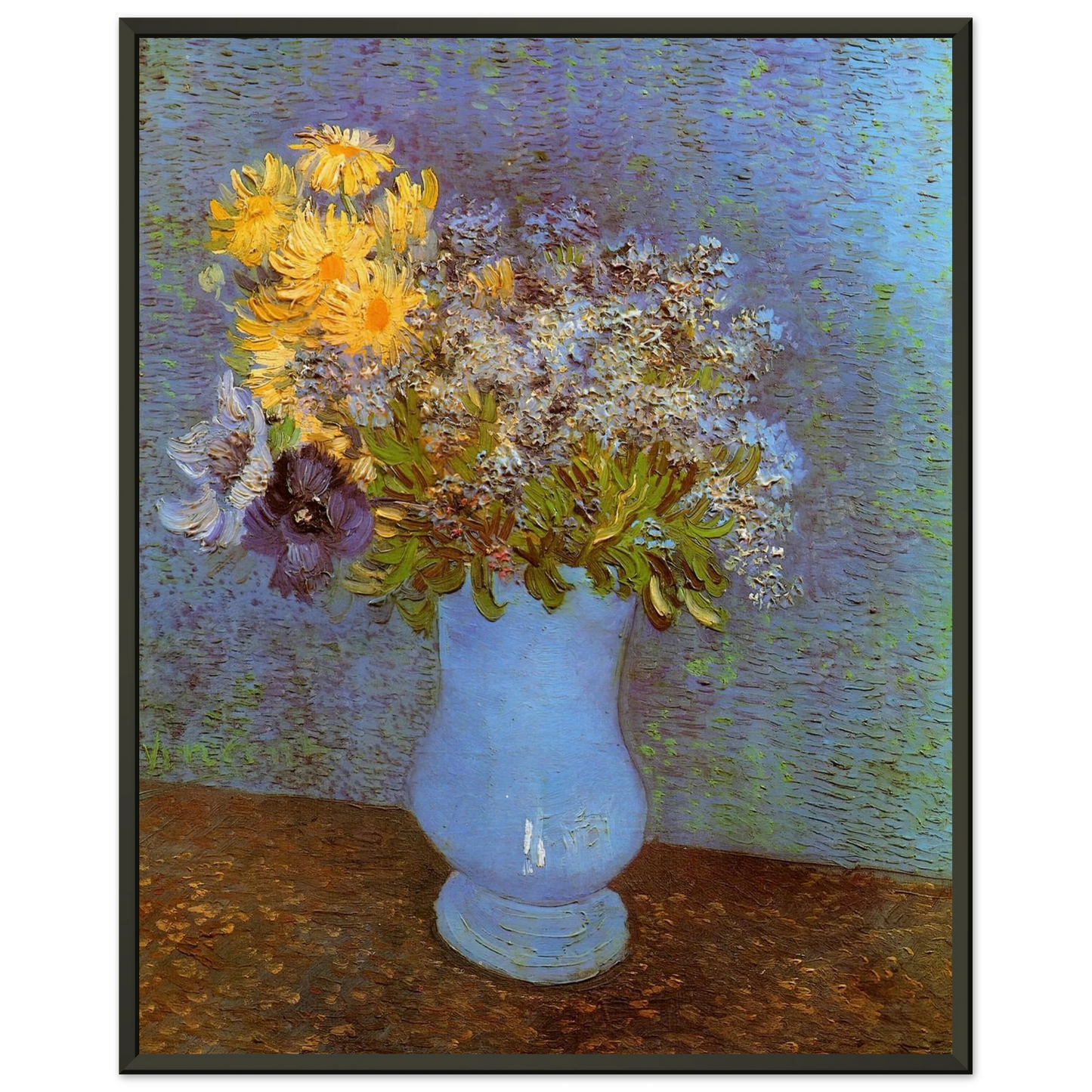 Vincent van Gogh Vase with Lilacs Daisies and Anemones Framed Art Print - Aluminum Frame - 60x80 cm / 24x32 inches