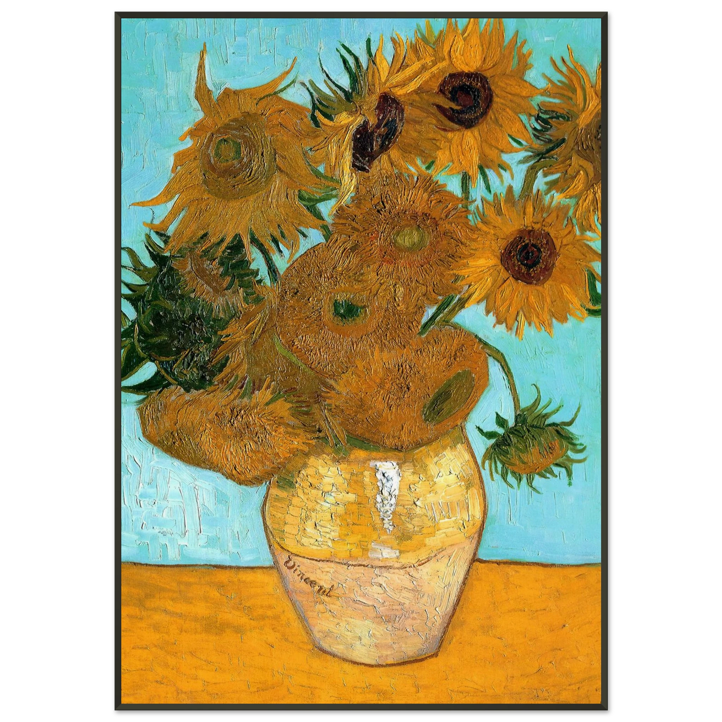 Vincent van Gogh  Still Life  Vase with Twelve Sunflowers Framed Art Print  - Aluminum Frame - 21x29.7 cm / 8x12"