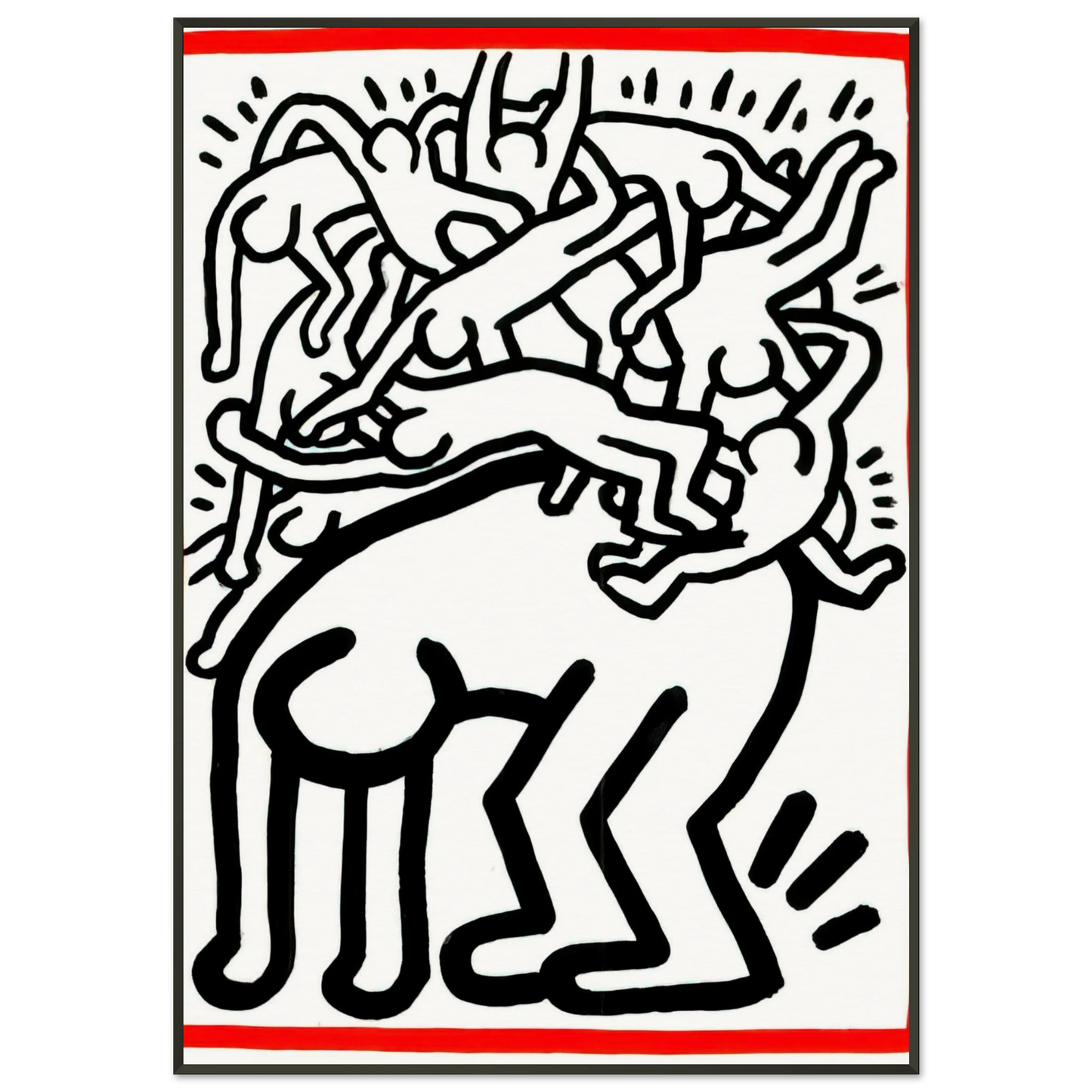 Keith Haring FIGHT AIDS WORLDWIDE 1990 Framed Art Print - Aluminum Frame - 21x29.7 cm / 8x12"