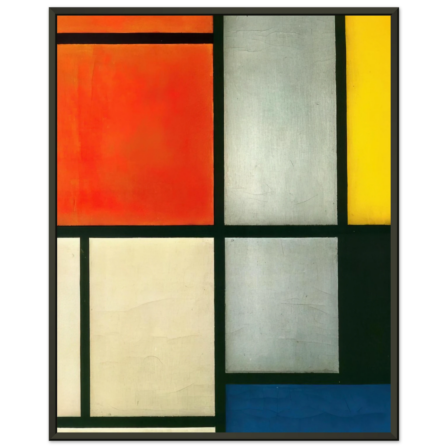 Piet Mondrian Tableau 3 with Orange Red Yellow Black Blue and Gray Framed Art Print - Aluminum Frame - 70x100 cm / 28x40 inches