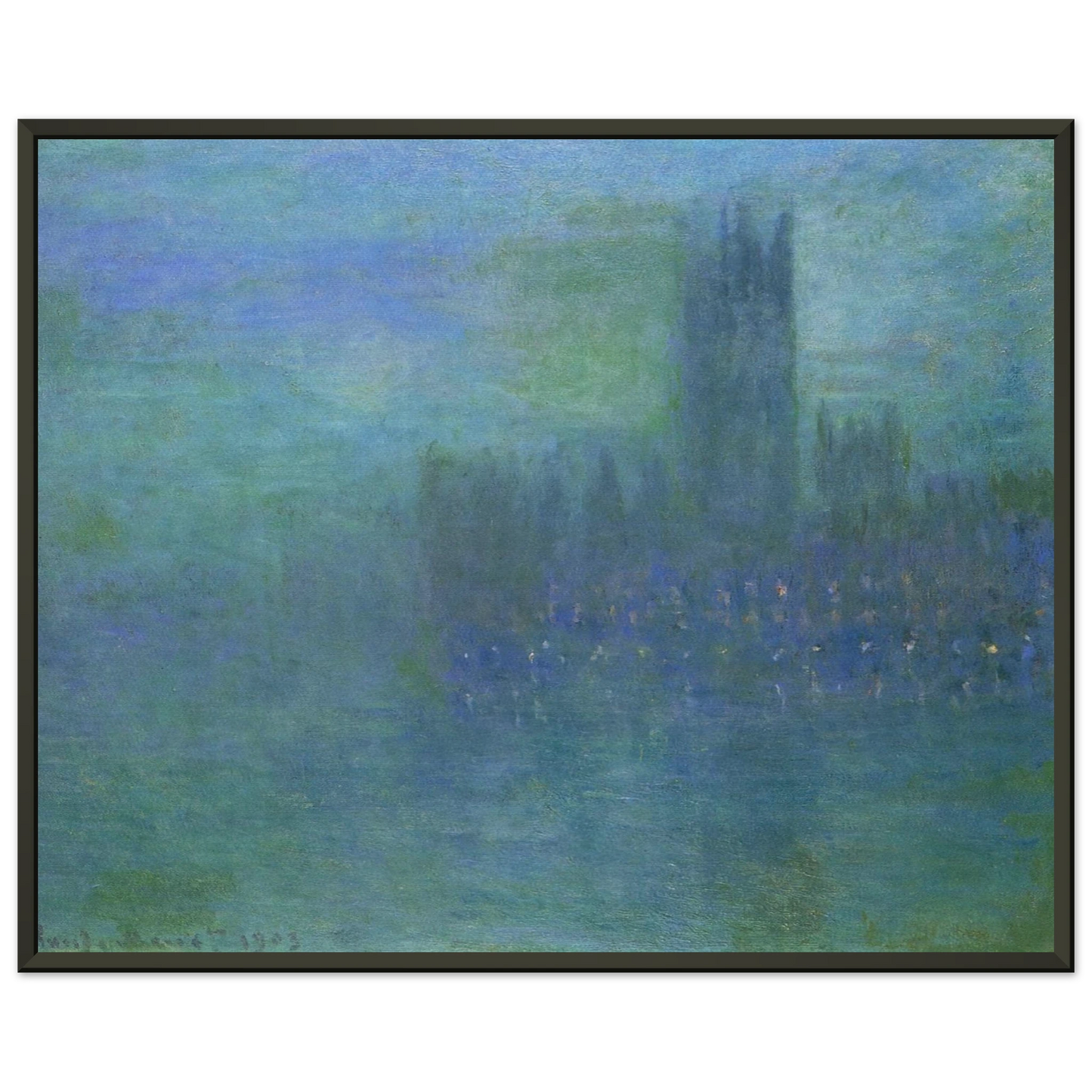 claude monet  Houses of Parlilament Fog Effect Framed Art Print  - Aluminum Frame - 40x50 cm / 16x20 inches