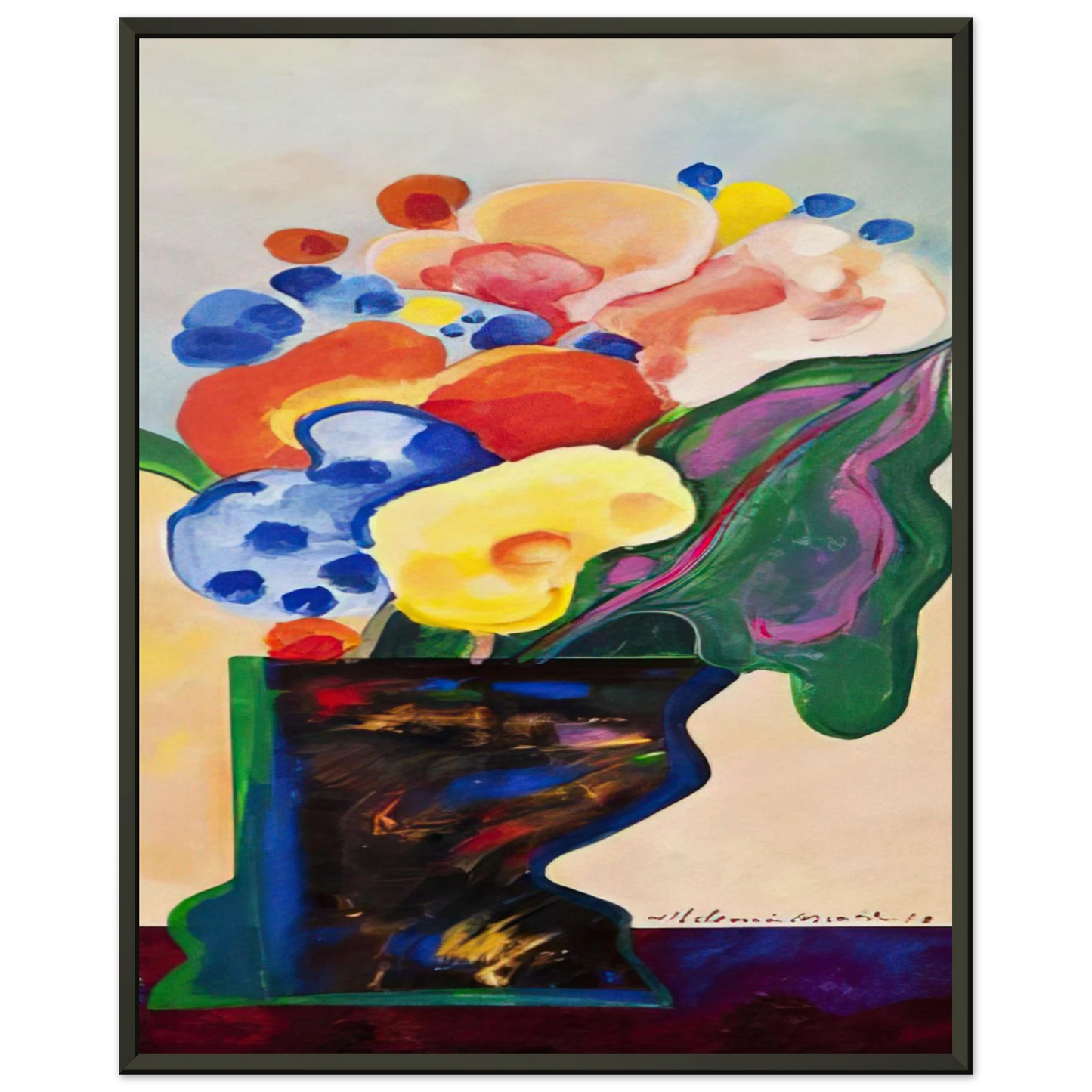 Aldemir Martins Vase With Flowers 1990 Framed Art Print - Aluminum Frame - 70x100 cm / 28x40 inches