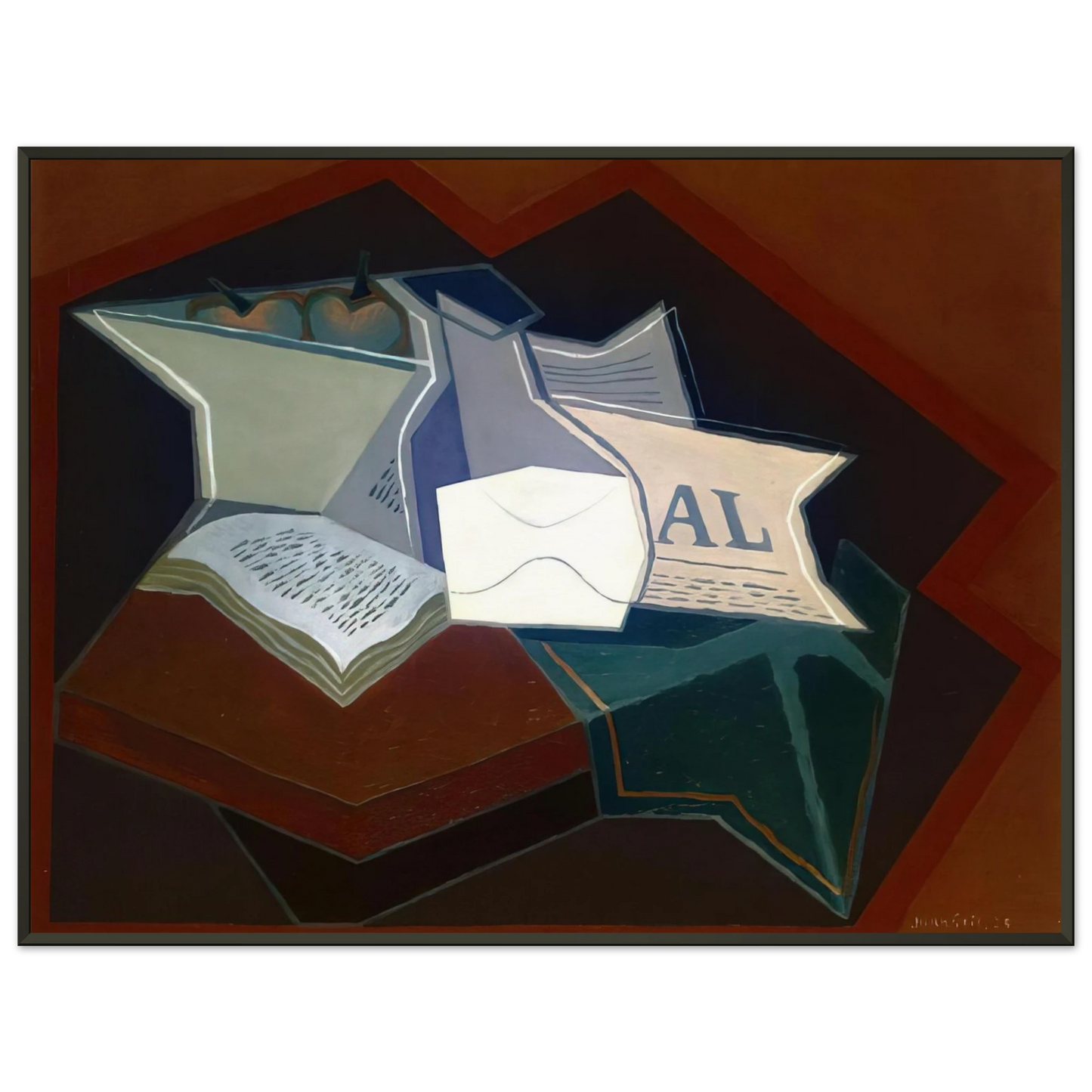 Juan Gris  COMPOTIER CARAFE AND OPEN BOOK Framed Art Print  - Aluminum Frame - 60x80 cm / 24x32 inches