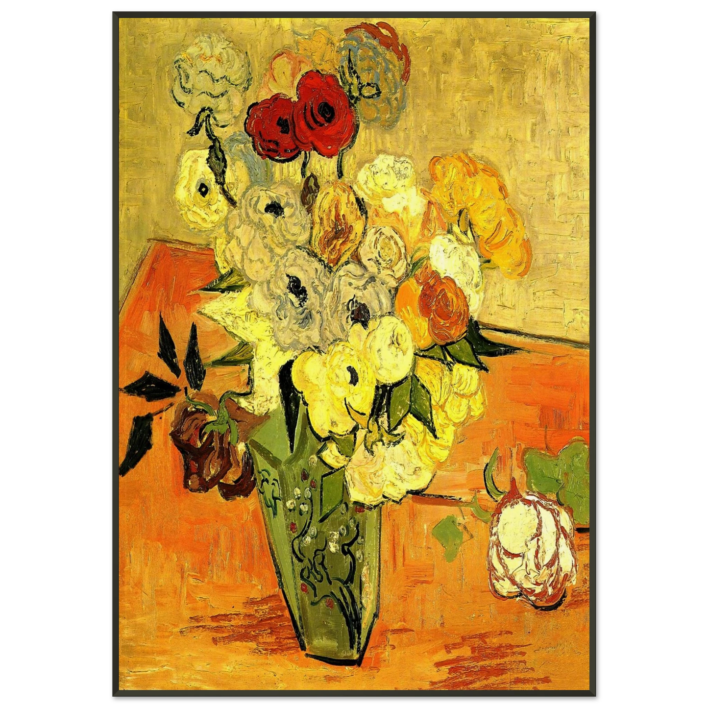 Vincent van Gogh  Japanese Vase with Roses and Anemones Framed Art Print  - Aluminum Frame - 21x29.7 cm / 8x12"