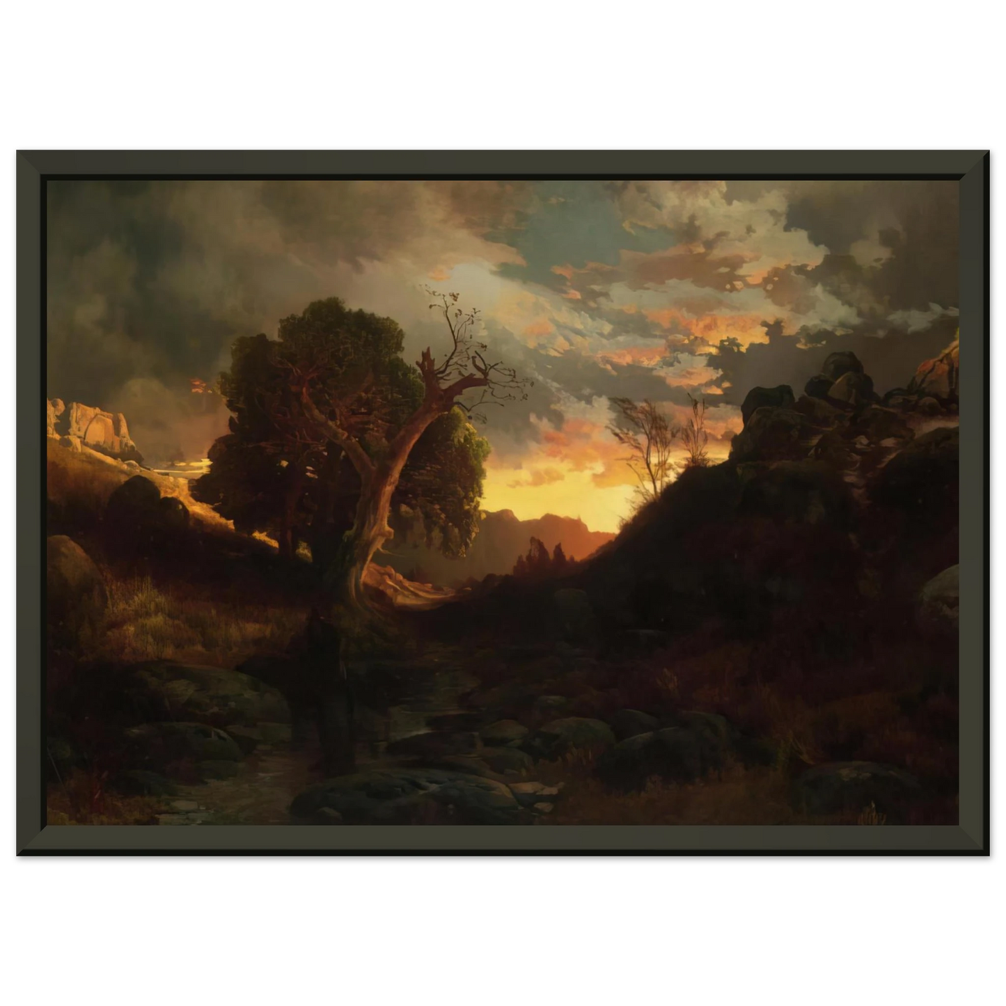 Thomas Moran The Evening Hunter Framed Art Print - Aluminum Frame - 40x50 cm / 16x20 inches
