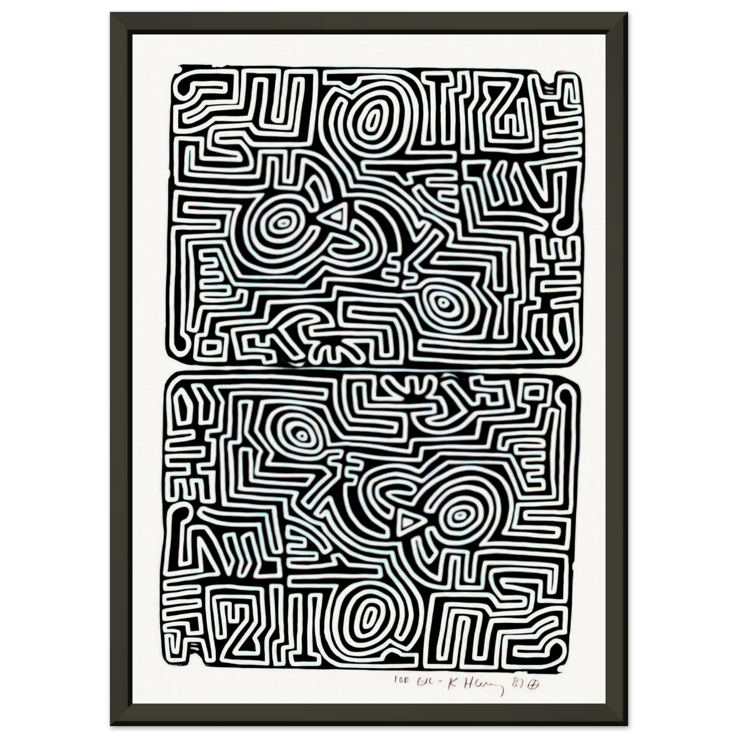 Keith Haring  LABYRINTH 1989 Framed Art Print  - Aluminum Frame - 40x50 cm / 16x20 inches