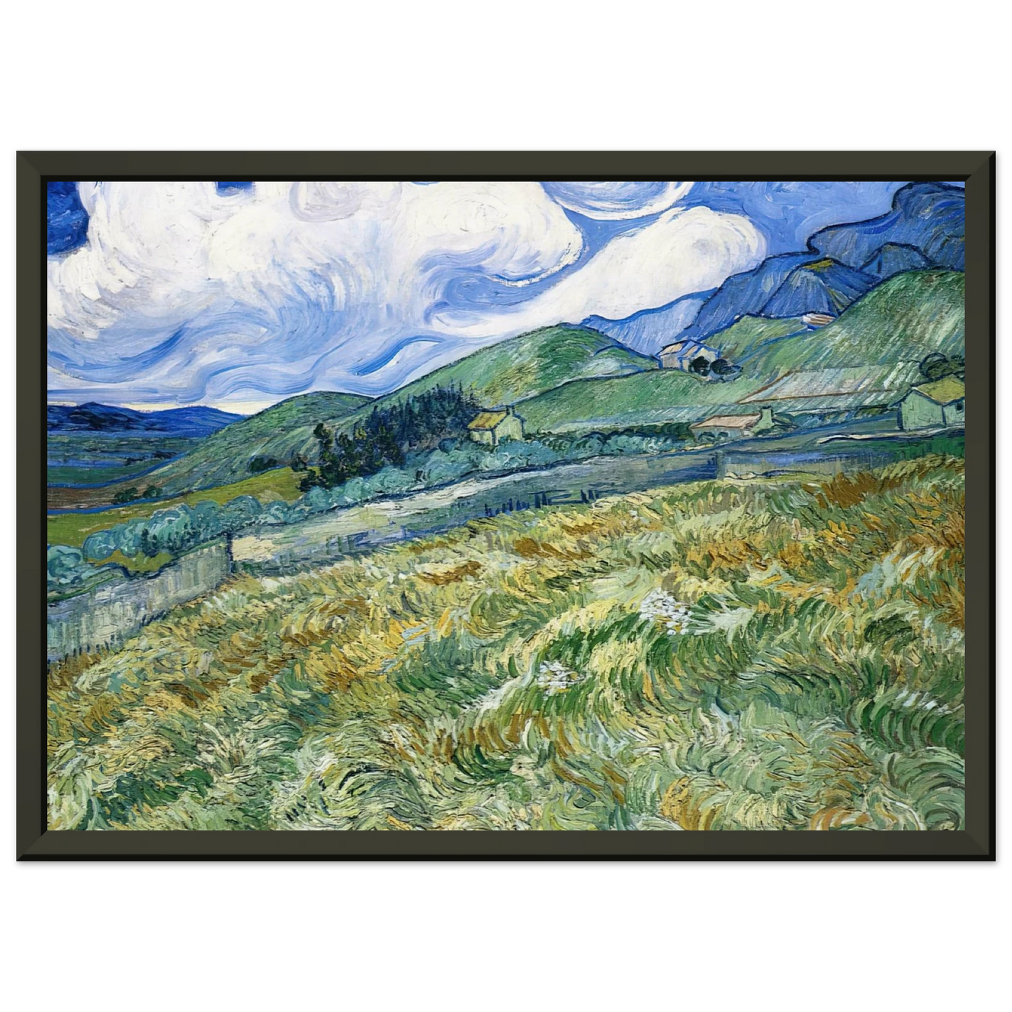 Vincent van Gogh Wheatfield with Mountains in the Background Framed Art Print - Aluminum Frame - 60x80 cm / 24x32 inches