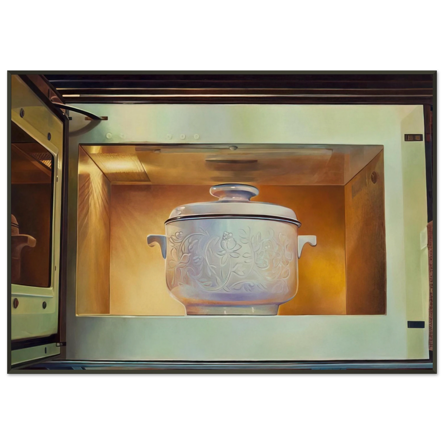 Mary Pratt Romancing the Casserole 1985 Framed Art Print - Aluminum Frame - 21x29.7 cm / 8x12"