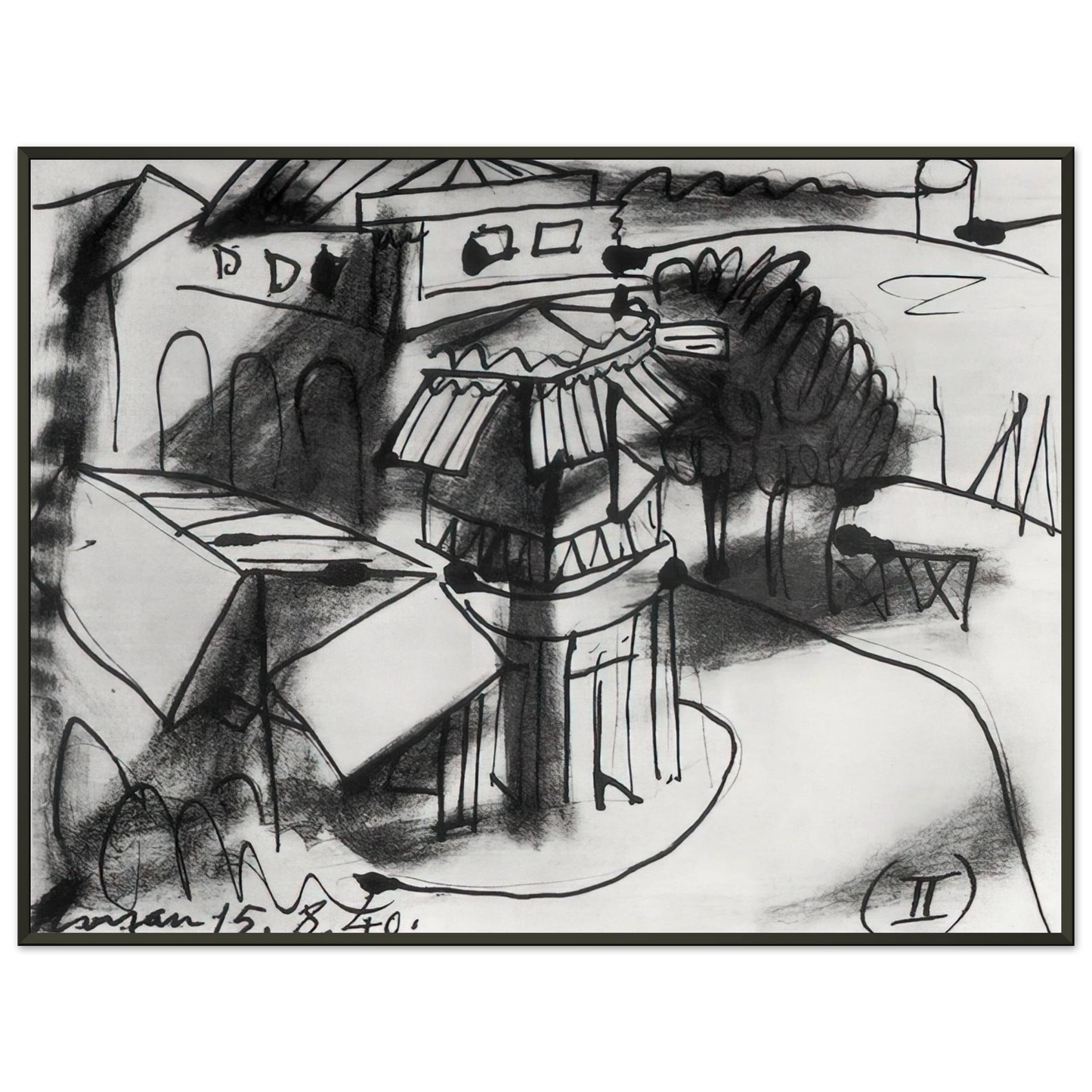 Pablo Picasso  Cafe in Royan  1940 Framed Art Print  - Aluminum Frame - 70x100 cm / 28x40 inches
