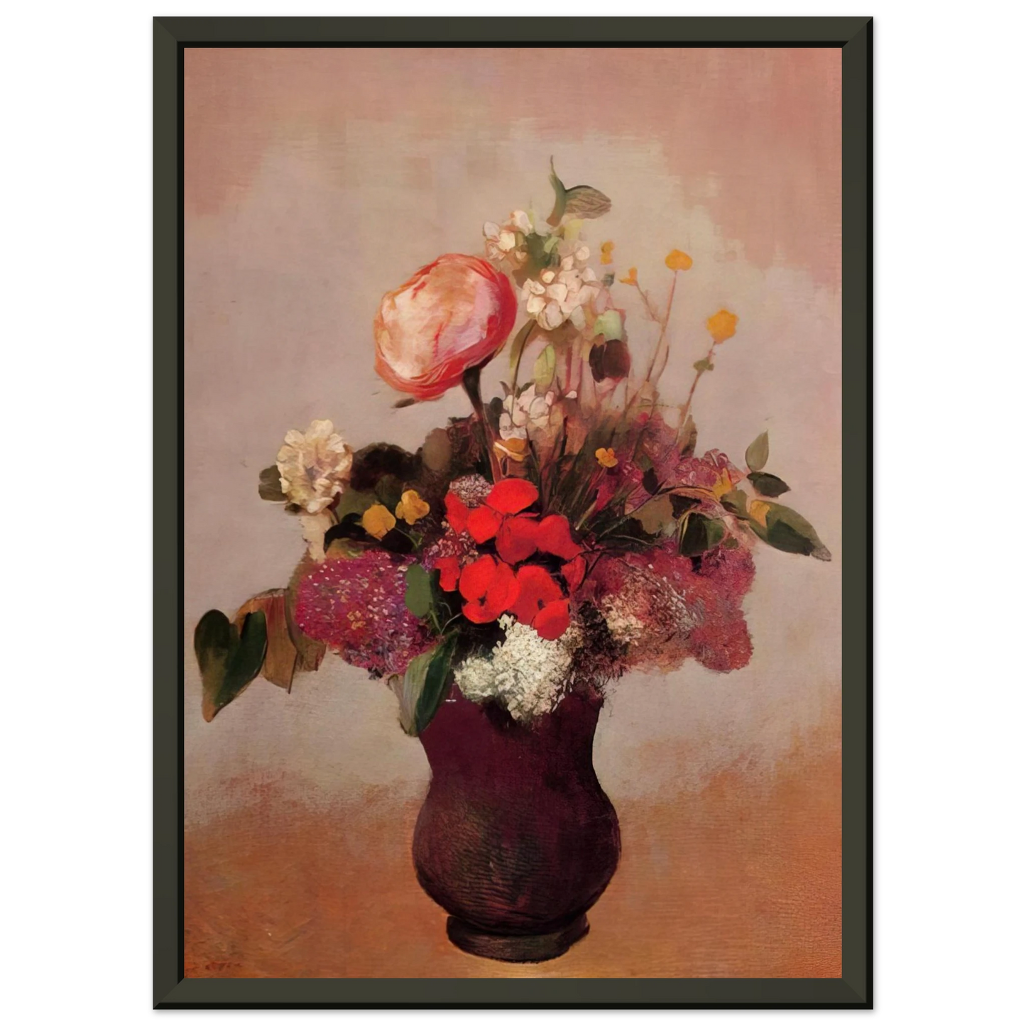 Odilon Redon  FLOWERS IN AA BROWN VASE Framed Art Print  - Aluminum Frame - 70x100 cm / 28x40 inches