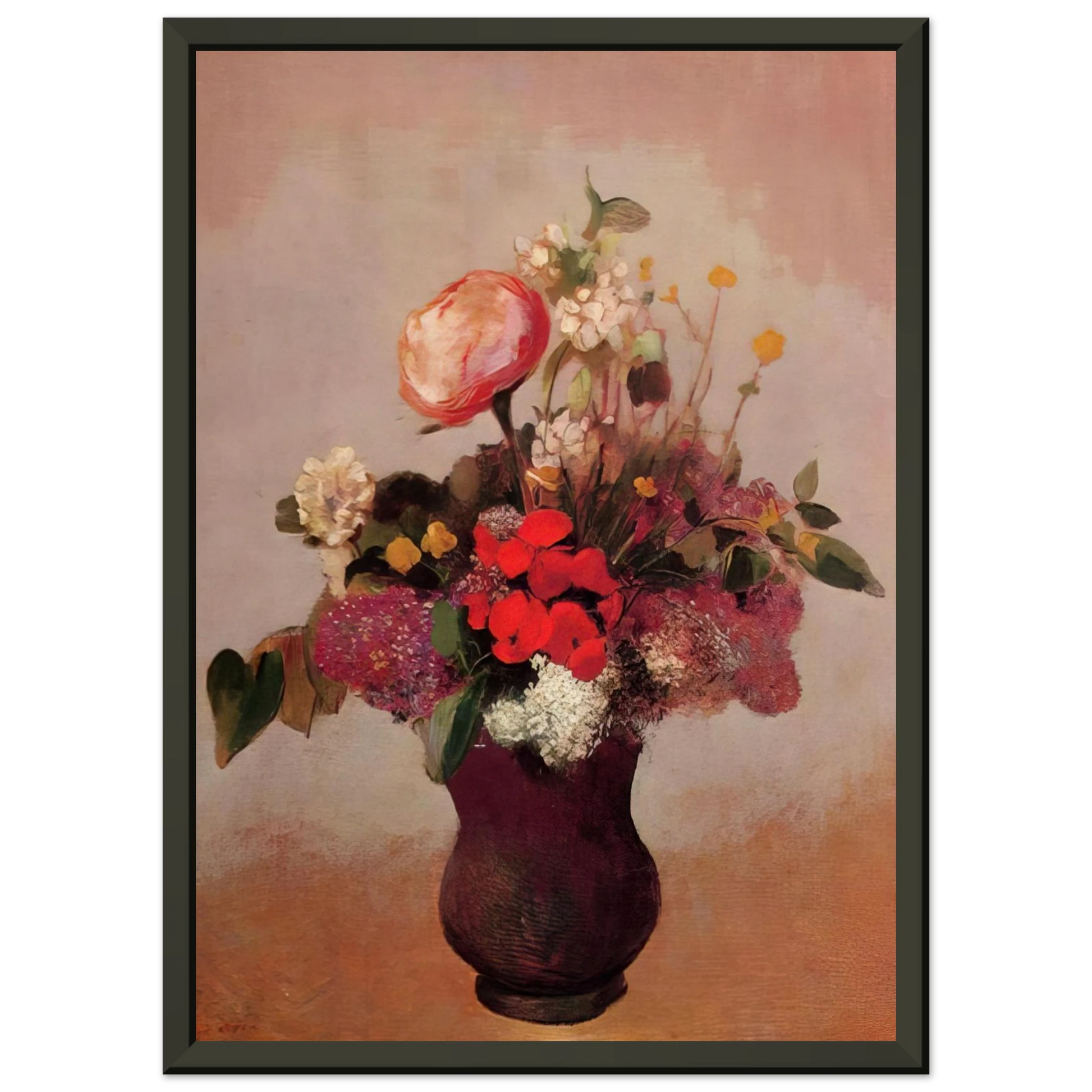 Odilon Redon  FLOWERS IN AA BROWN VASE Framed Art Print  - Aluminum Frame - 70x100 cm / 28x40 inches