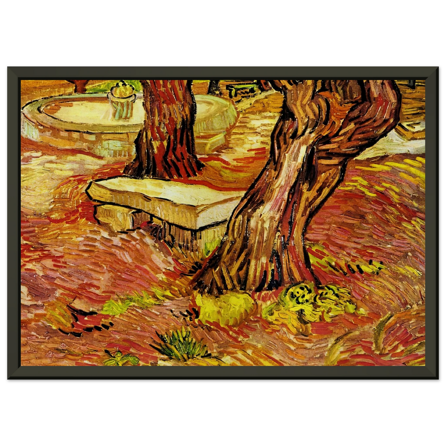 Vincent van Gogh The Stone Bench in the Garden at SaintPaul Hospital Framed Art Print - Aluminum Frame - 70x100 cm / 28x40 inches