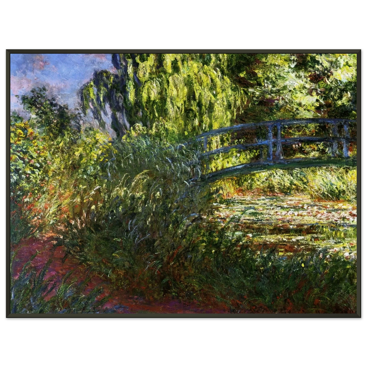 claude monet The Japanese Bridge The WaterLily Pond and Path by the Water Framed Art Print - Aluminum Frame - 70x100 cm / 28x40 inches