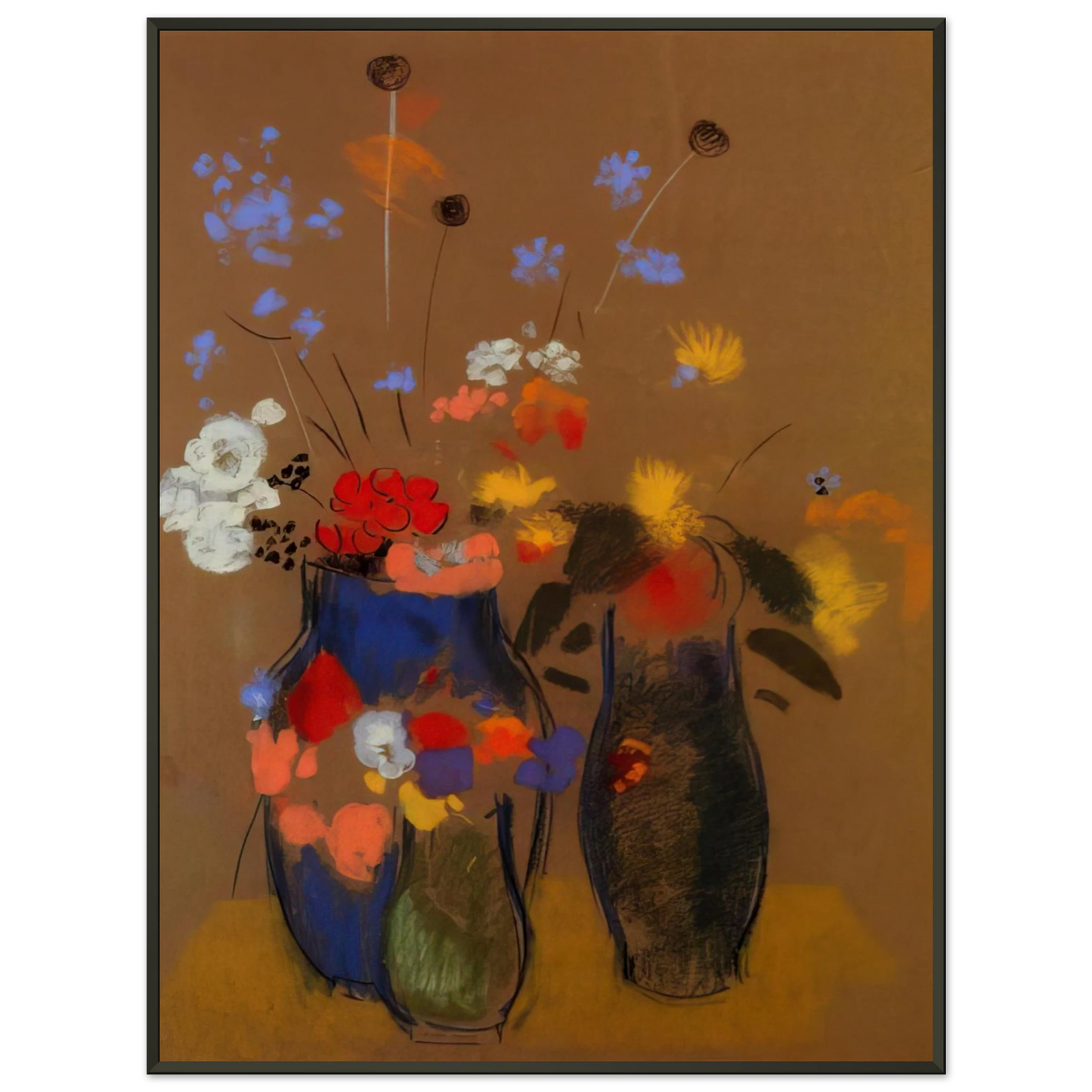 Odilon Redon  THREE VASES OF FLOWERS Framed Art Print  - Aluminum Frame - 40x50 cm / 16x20 inches