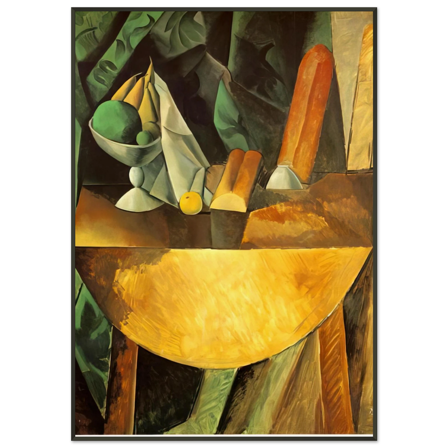 Pablo Picasso  Bread and dish with fruits on the table Framed Art Print  - Aluminum Frame - 21x29.7 cm / 8x12"