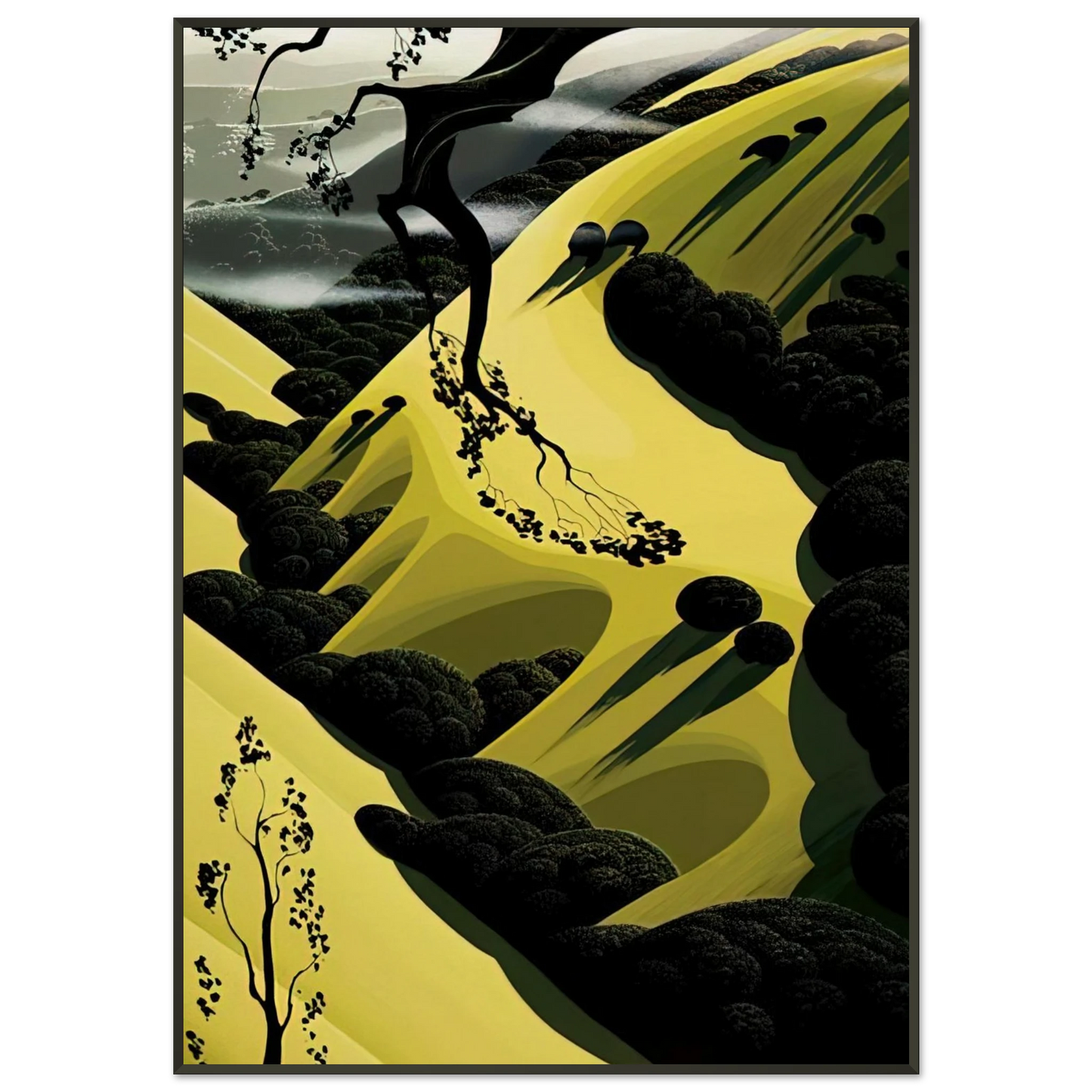 Eyvind Earle  High Country Valley Framed Art Print  - Aluminum Frame - 21x29.7 cm / 8x12"