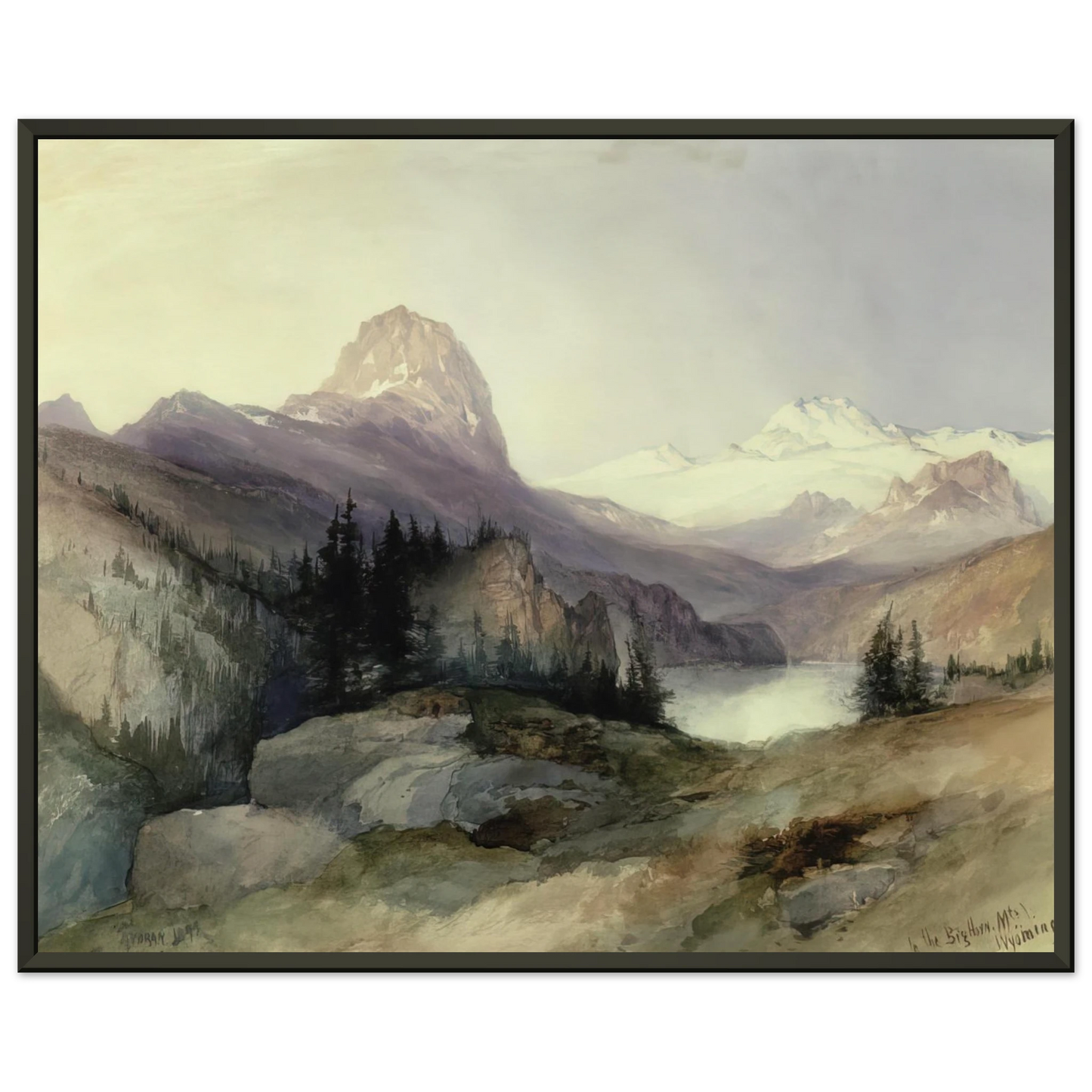 Thomas Moran In the Bighorn Mountains Framed Art Print - Aluminum Frame - 70x100 cm / 28x40 inches