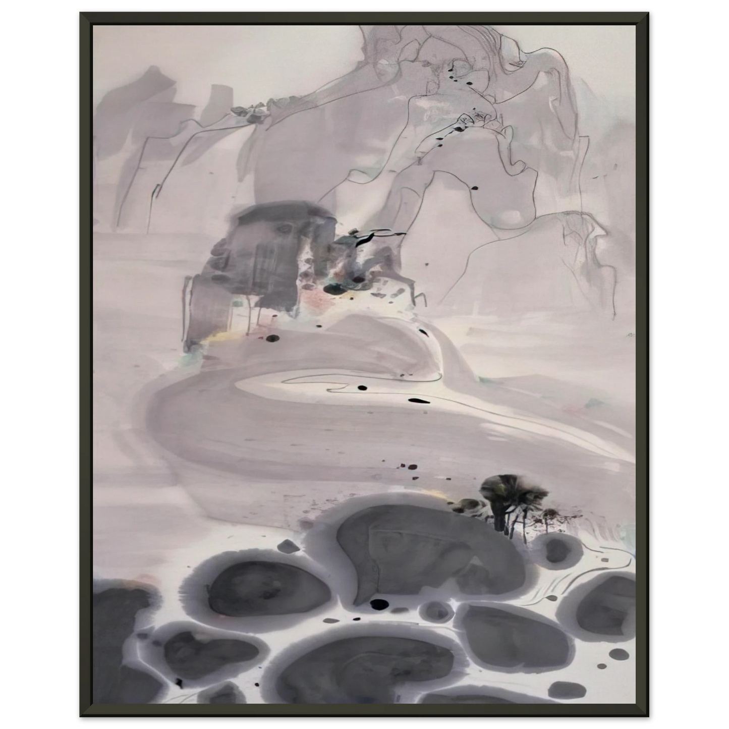 Wu Guanzhong Mountains High and Streams Eternal 1986 Framed Art Print - Aluminum Frame - 70x100 cm / 28x40 inches