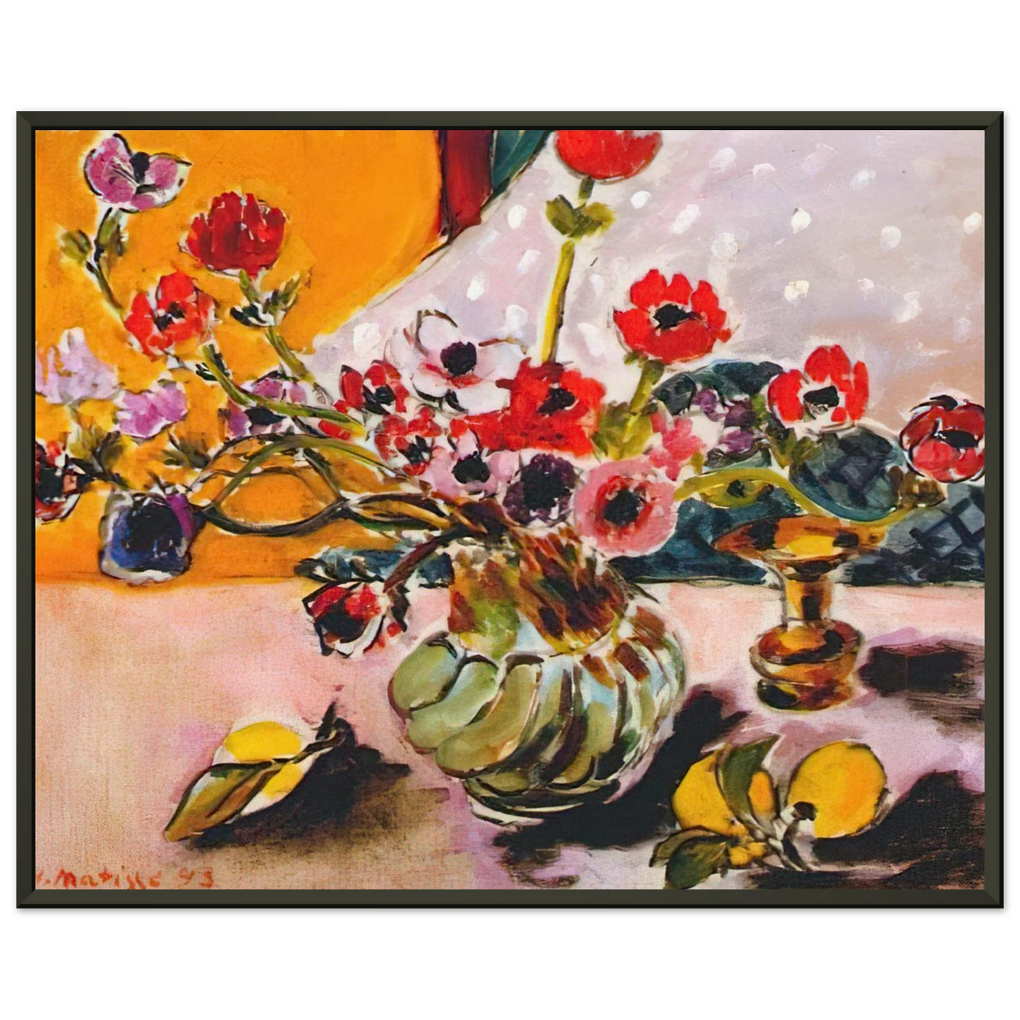 Henri Matisse ANEMONES AND CHINESE VASE 1943 Framed Art Print - Aluminum Frame - 40x50 cm / 16x20 inches